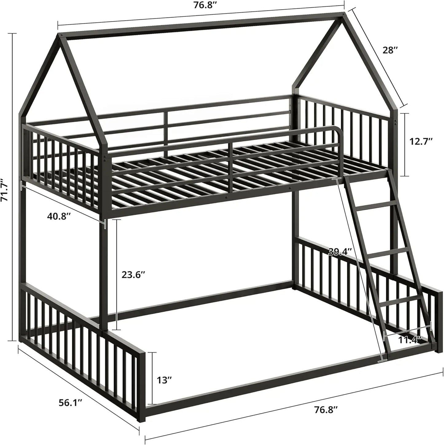 LIKIMIO House Shaped Bunk Bed With Metal Slats No Box Spring