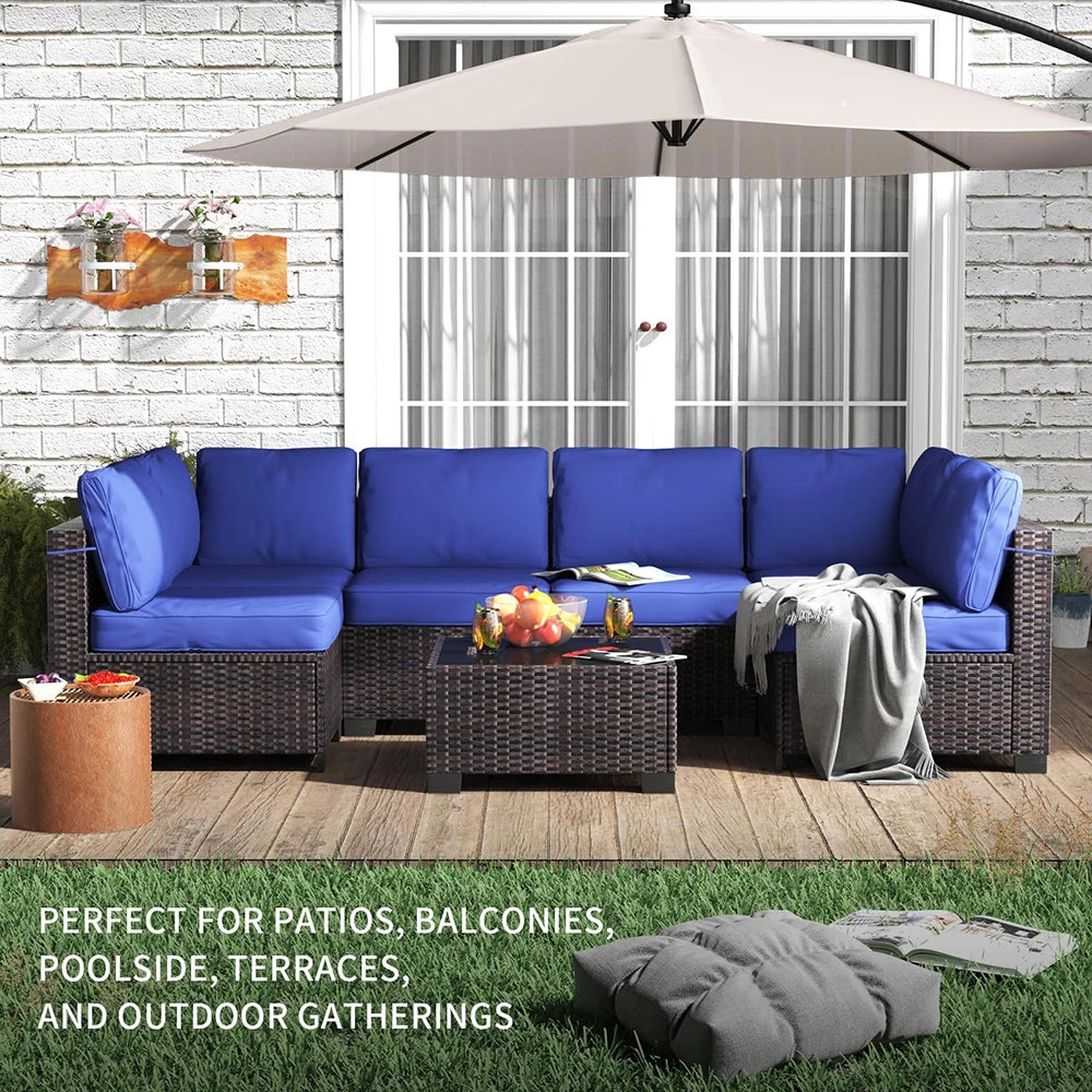 HiMISS Rattan Sectional Patio Set With Cushions And Glass Table
