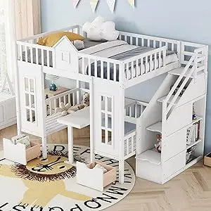 Playhouse Design Loft Bed With Built In Storage Wardrobe And Windows