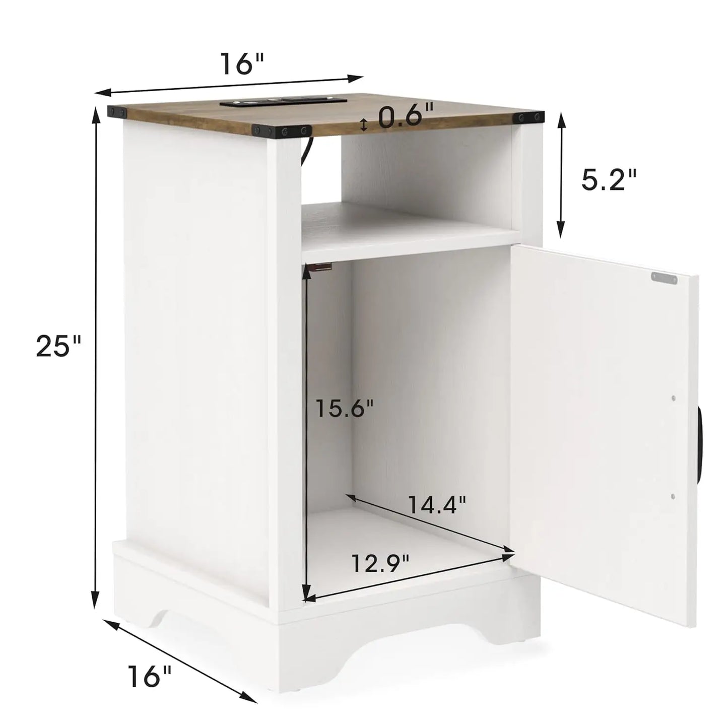 Farmhouse Nightstand Set Of 2 With Charging Station And Storage