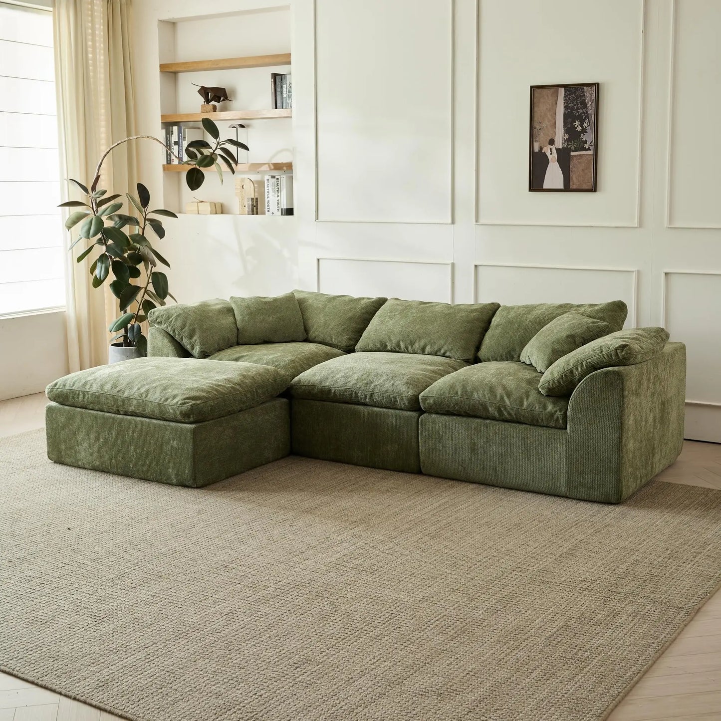 Yeflixvrau Modern Cloud L Shaped Chenille Fabric Sofa With Ottoman