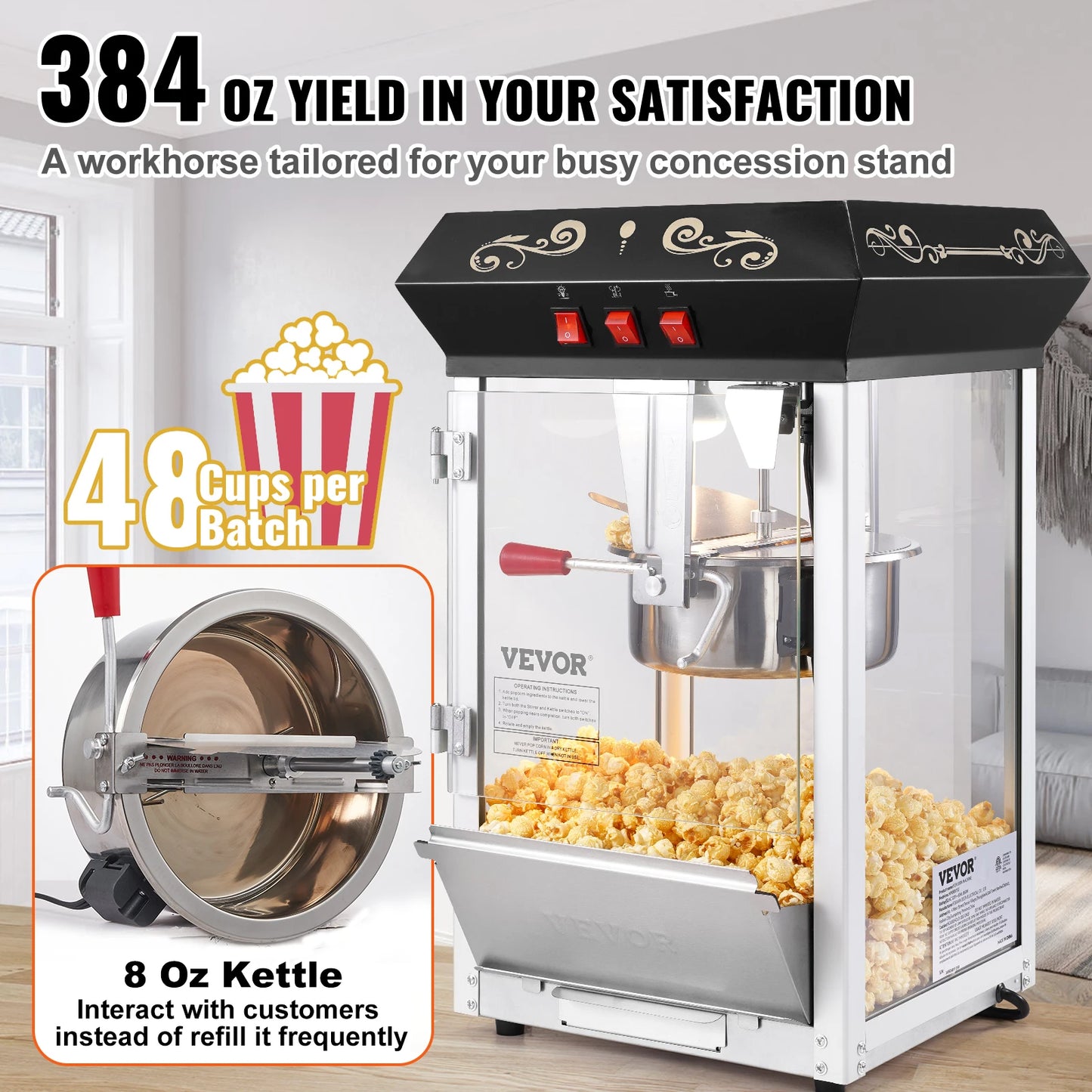 Succebuy Popcorn Popper Maker Countertop 48 Cups Per Batch