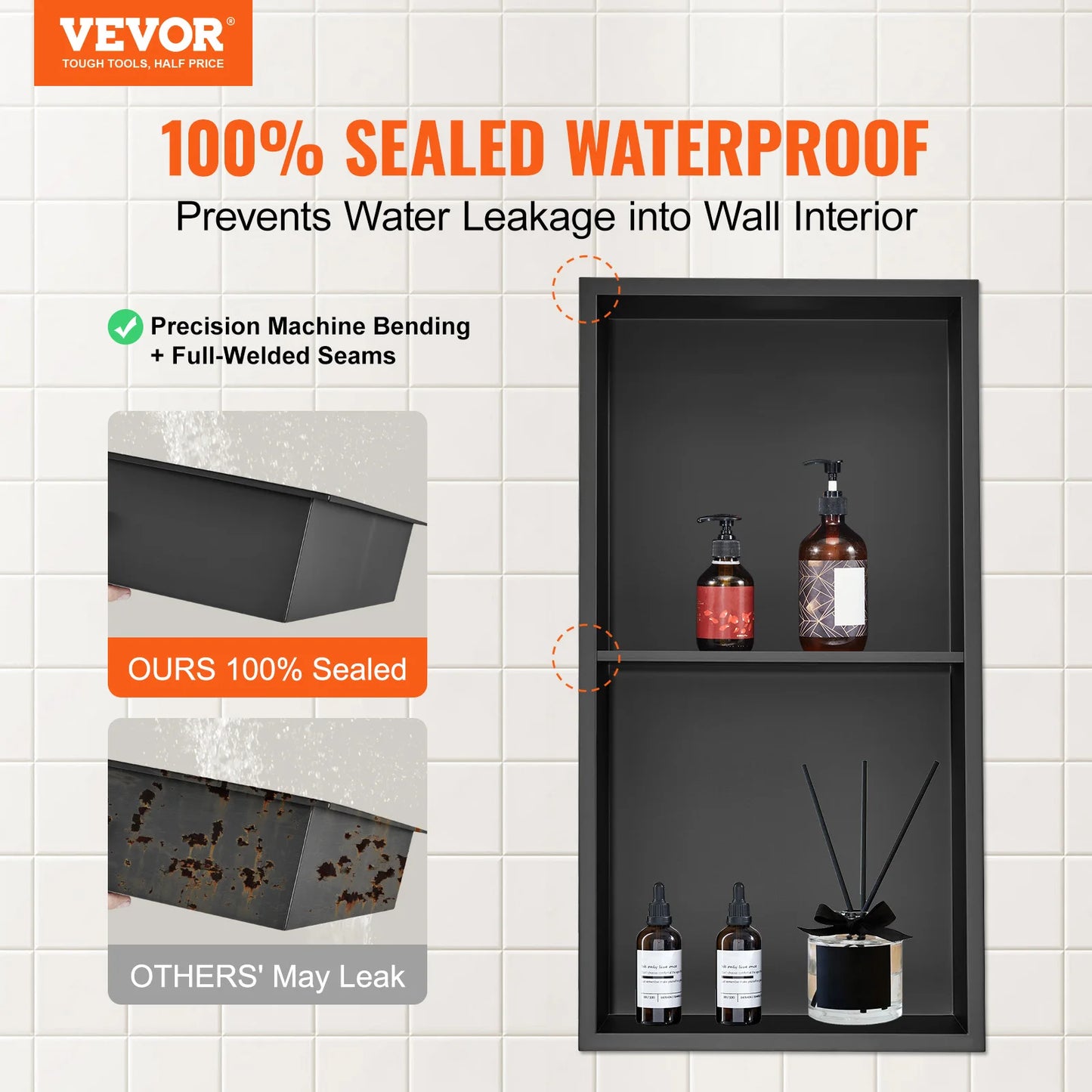 SucceBuy 304 Stainless Steel Wall Shower Niche With Double Shelves