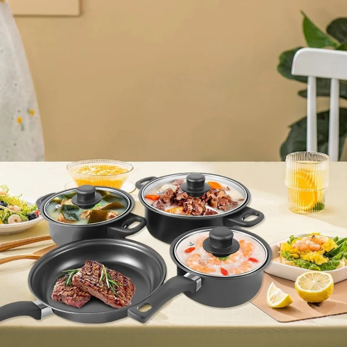 COBASPORT Nonstick Pots And Pans Set For Induction Cooktop