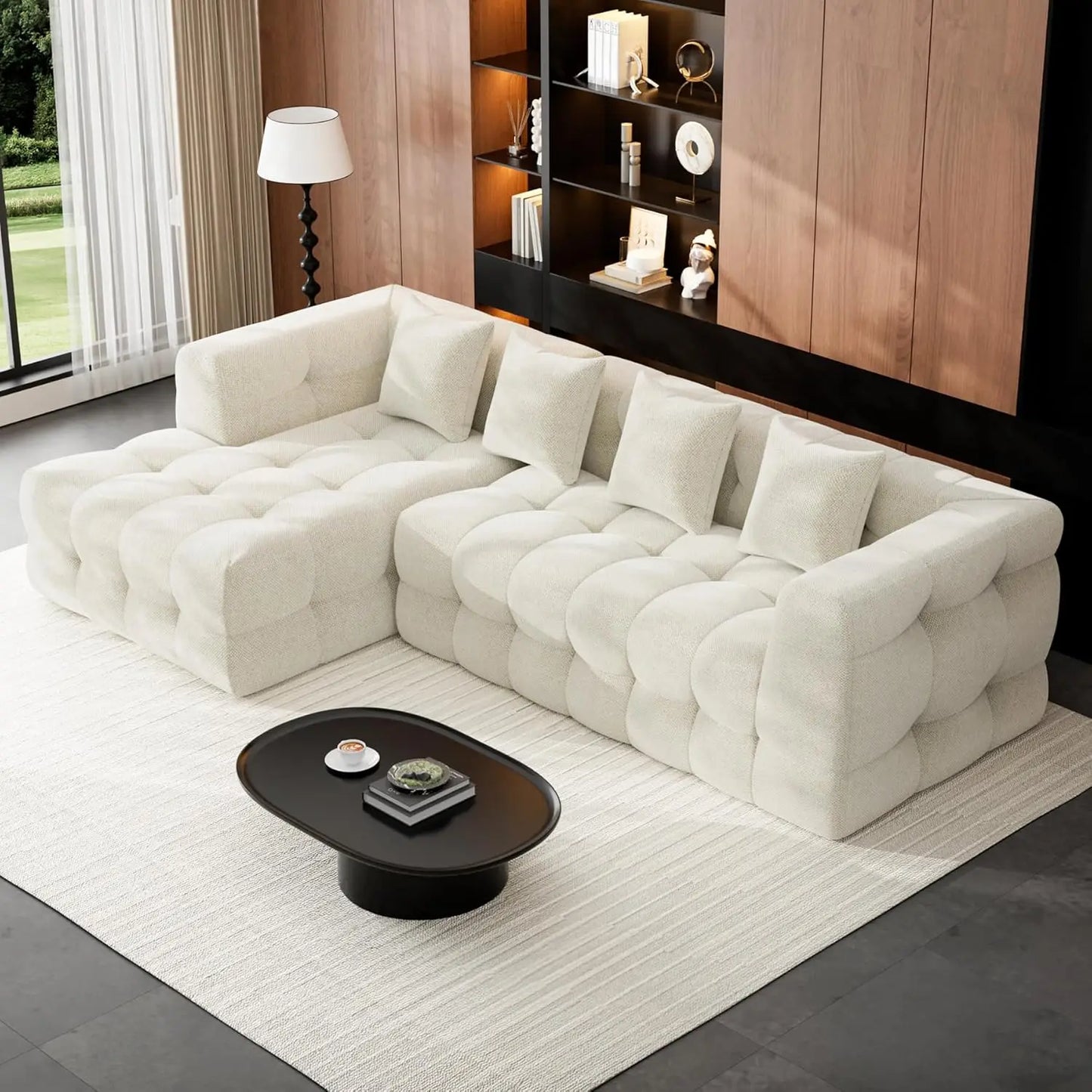 L Shaped Chenille Sectional Sofa With Chaise Lounge