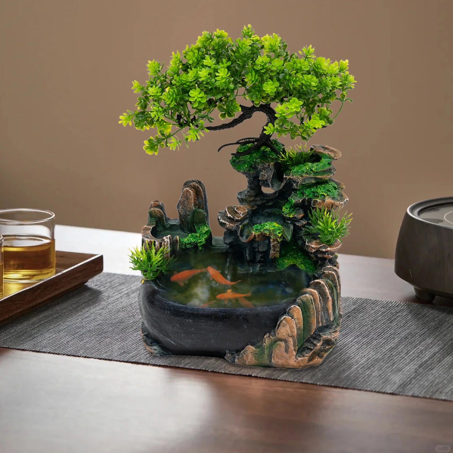 Indoor Tabletop Waterfall Fountain With Led Lights Atomizer And Pump
