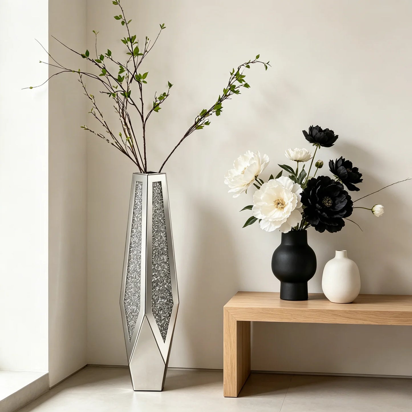 Floor Mirrored Vase Crushed Diamond Glass Tall Home Decor