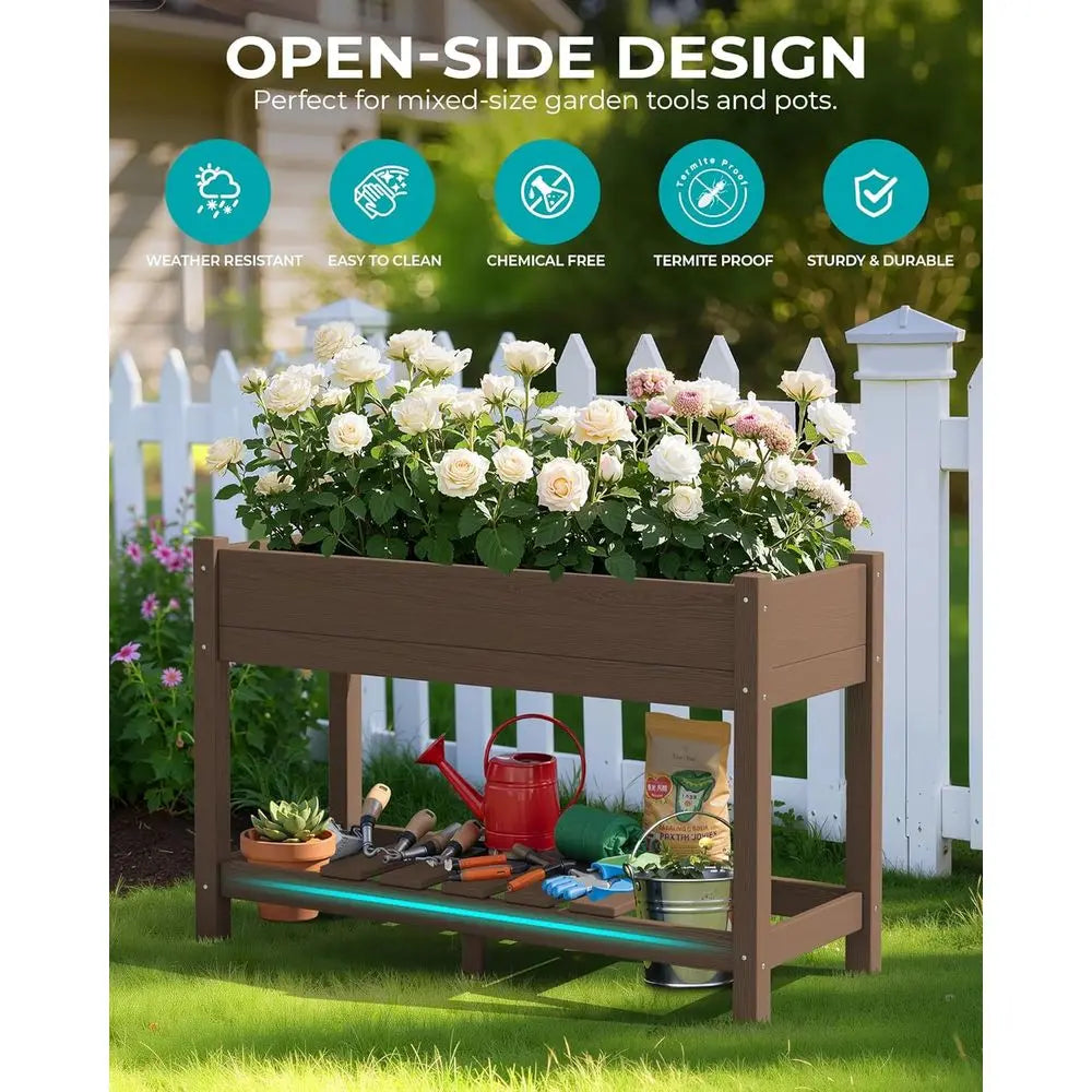 Elevated Garden Bed Set With 2 Large HDPE Planter Boxes