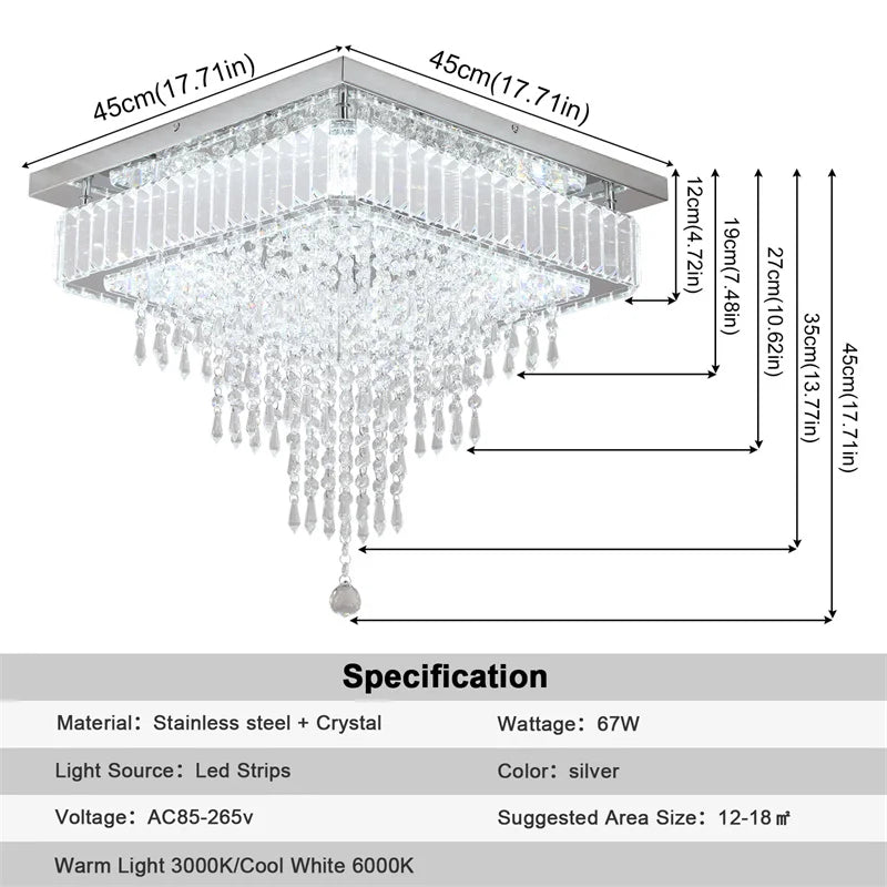 GreeLustr Crystal Led Chandelier For Living Room Dimmable Remote Light
