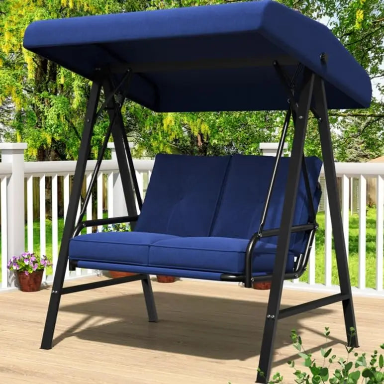 Outdoor Porch Swing Chair With Canopy Two Seat Steel Frame