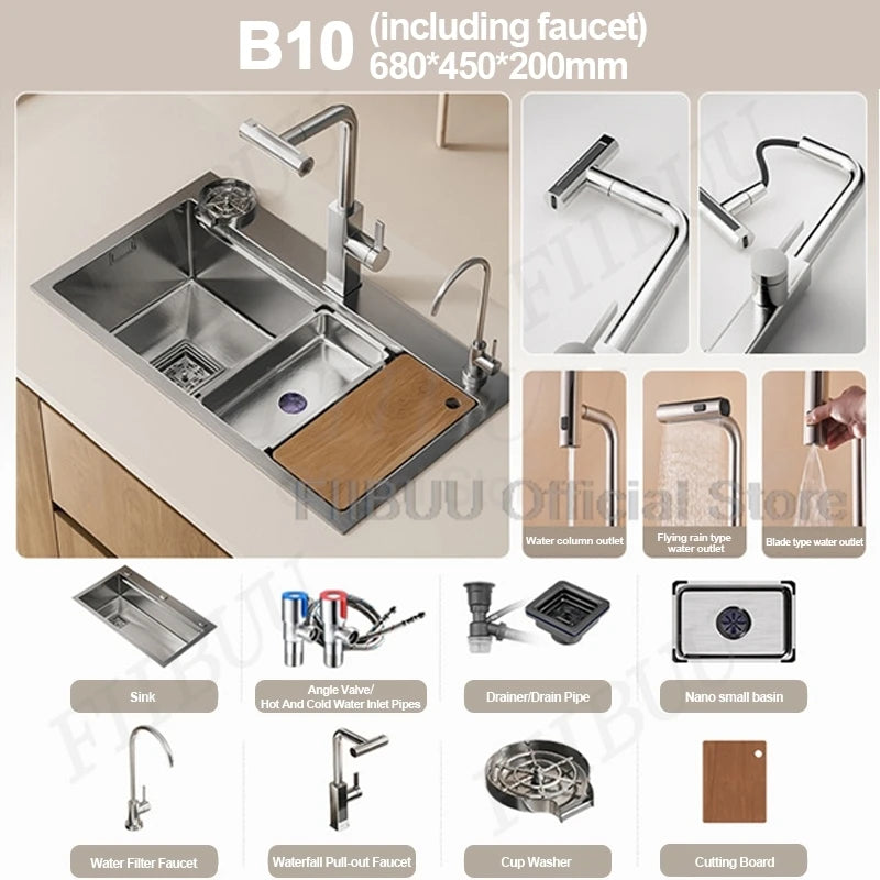Slofy 304 Stainless Steel Kitchen Sink Undercounter Topmount Single Bowl Faucet