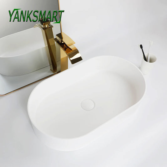 YANKSMART Artificial Stone Bathroom Vessel Sink with Waterfall Faucet