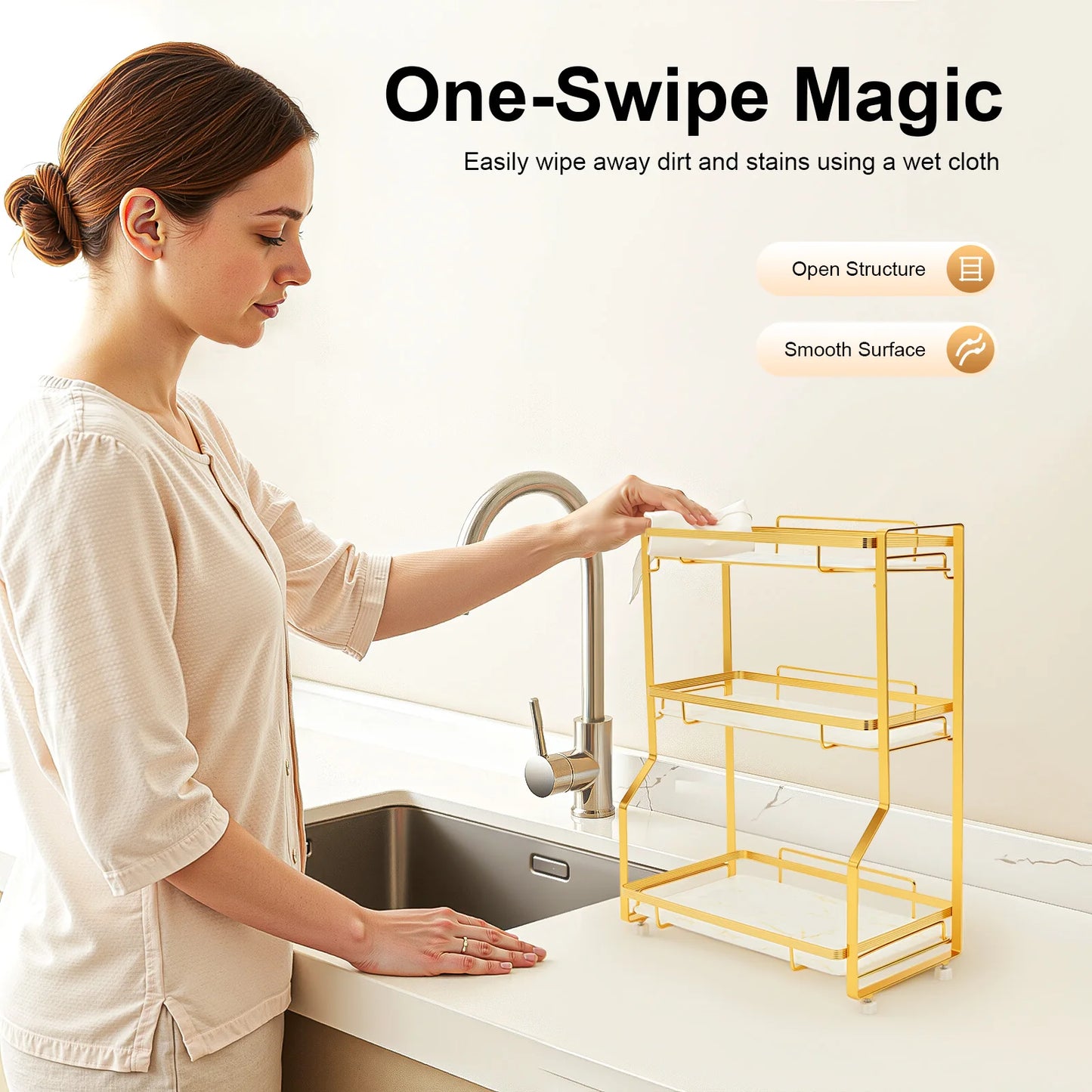 Bymaocar 3 Tier Bathroom Countertop Organizer Metal Storage Shelf For Toiletries