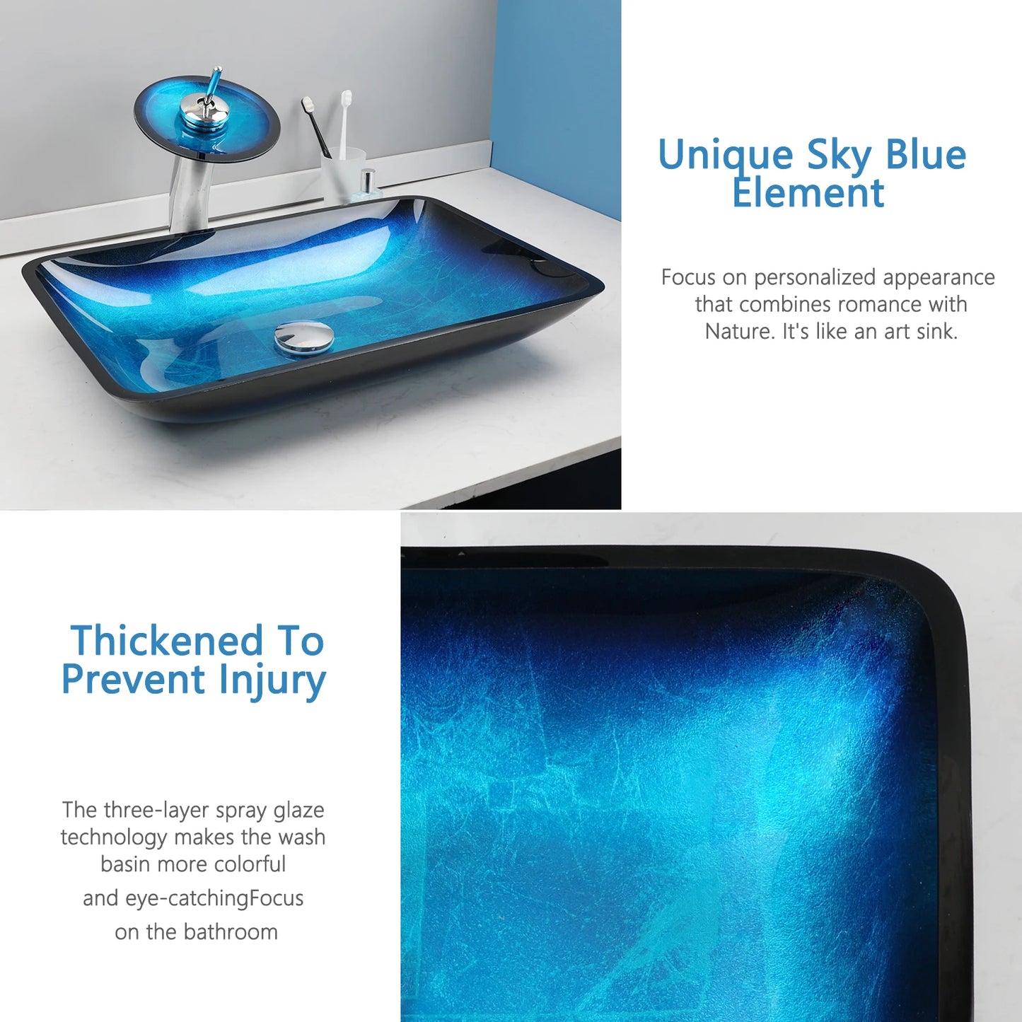 YANKSMART Tempered Glass Basin Sink Vessel With Faucet Set