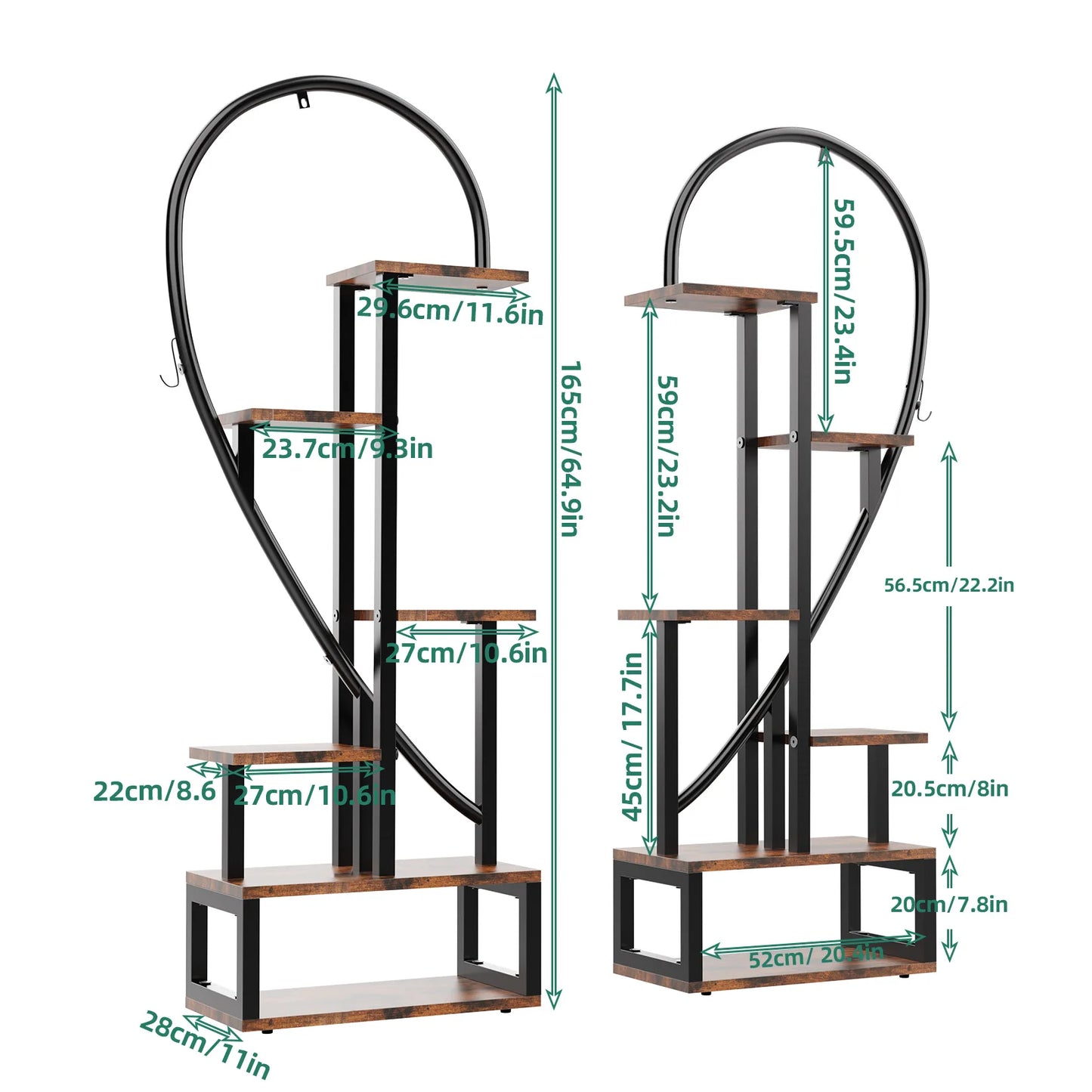 Half Heart Plant Stand With Hooks 6-Tier Flower Shelf