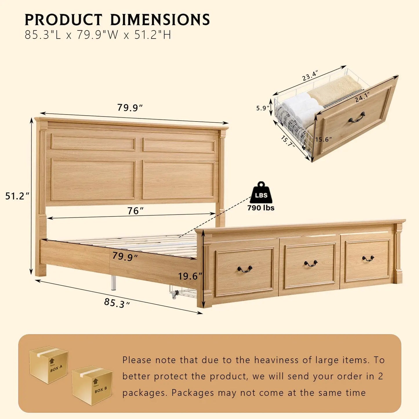 Farmhouse Bed Frame With Storage Drawers Wood Platform