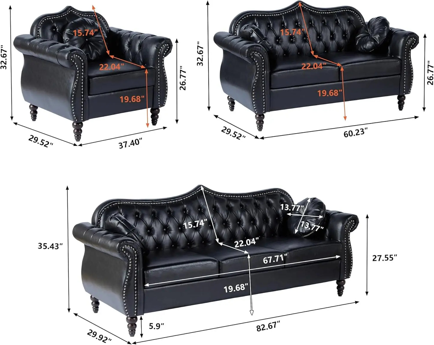 OEING Mid-Century Modern Two-Seater Loveseat With Deep Button Tufting