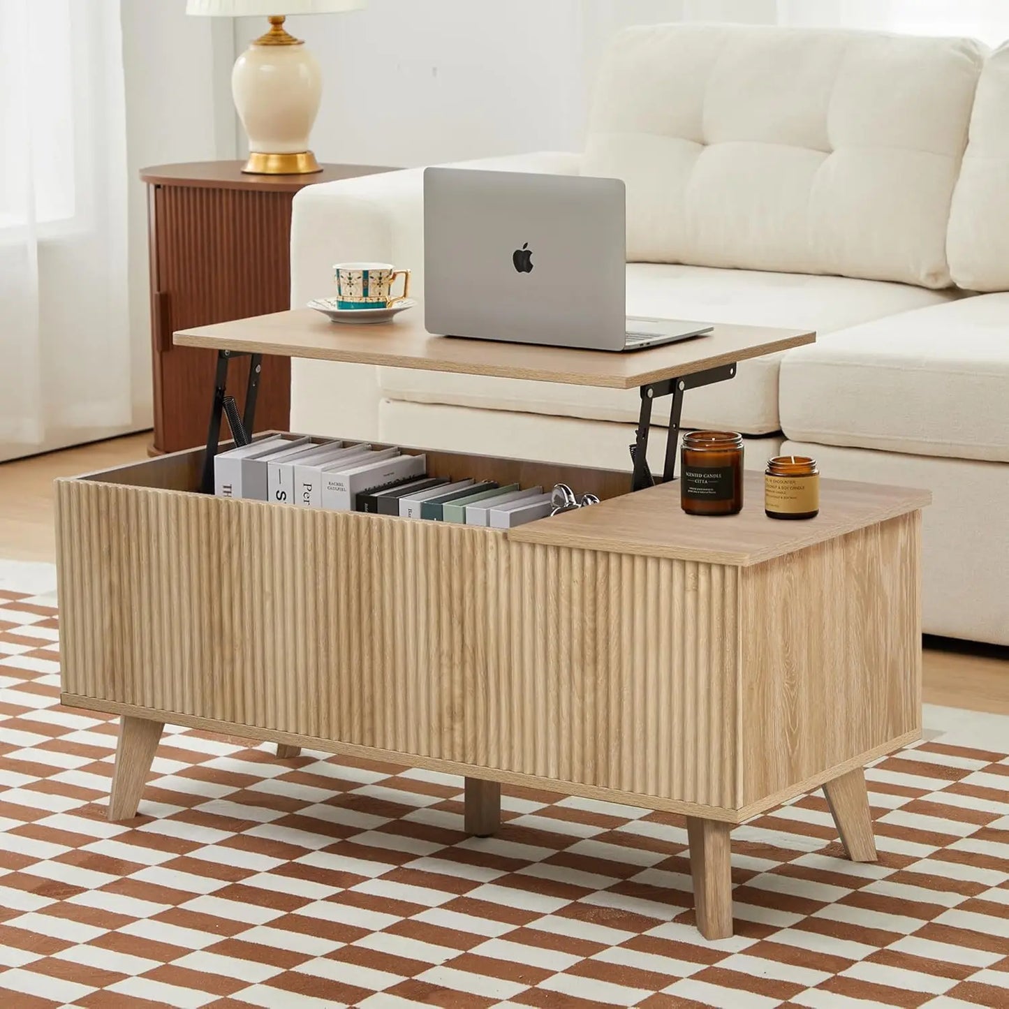 Oval Minimalist Farmhouse Coffee Table With Storage