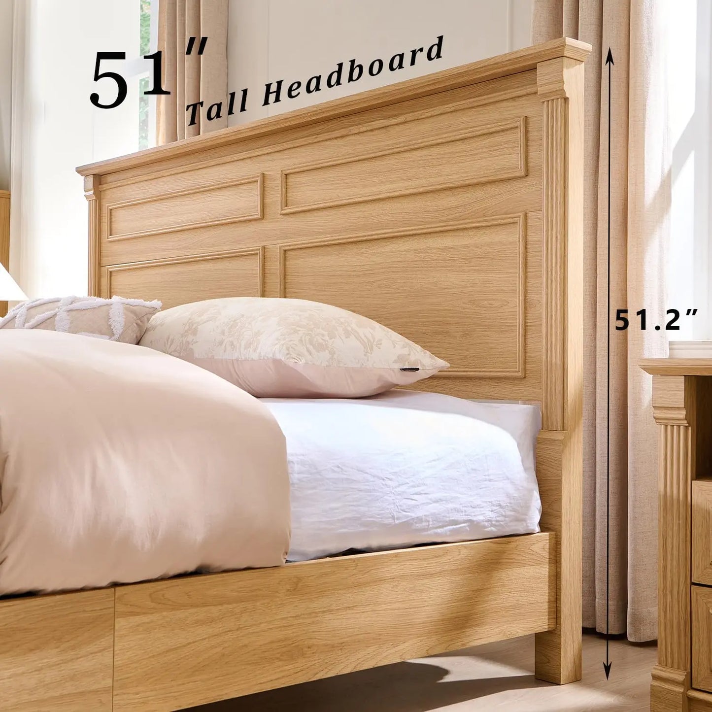 Farmhouse Bed Frame With Storage Drawers Wood Platform