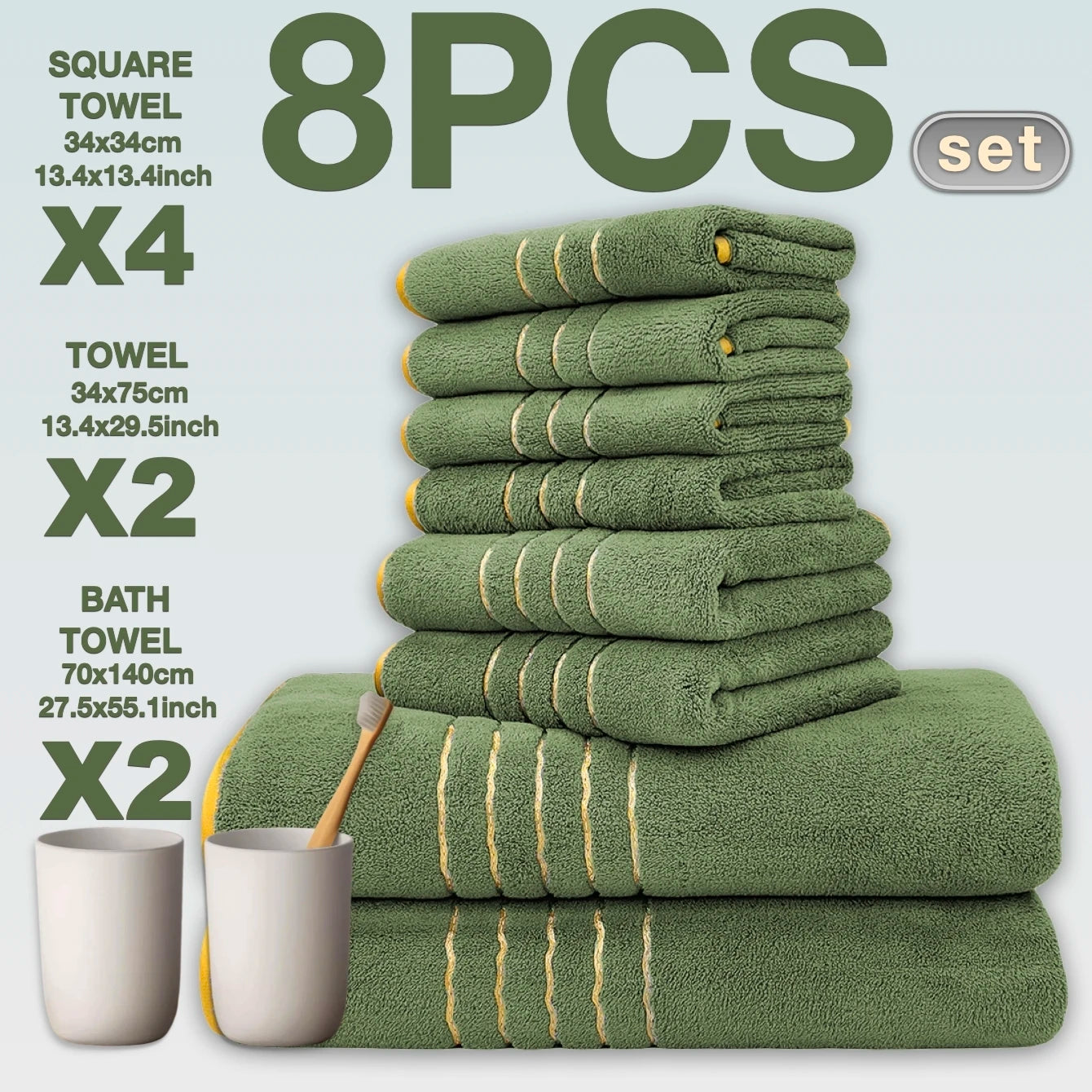 8 Piece Premium Bath Towel Set Hotel Collection Absorbent Quick Dry