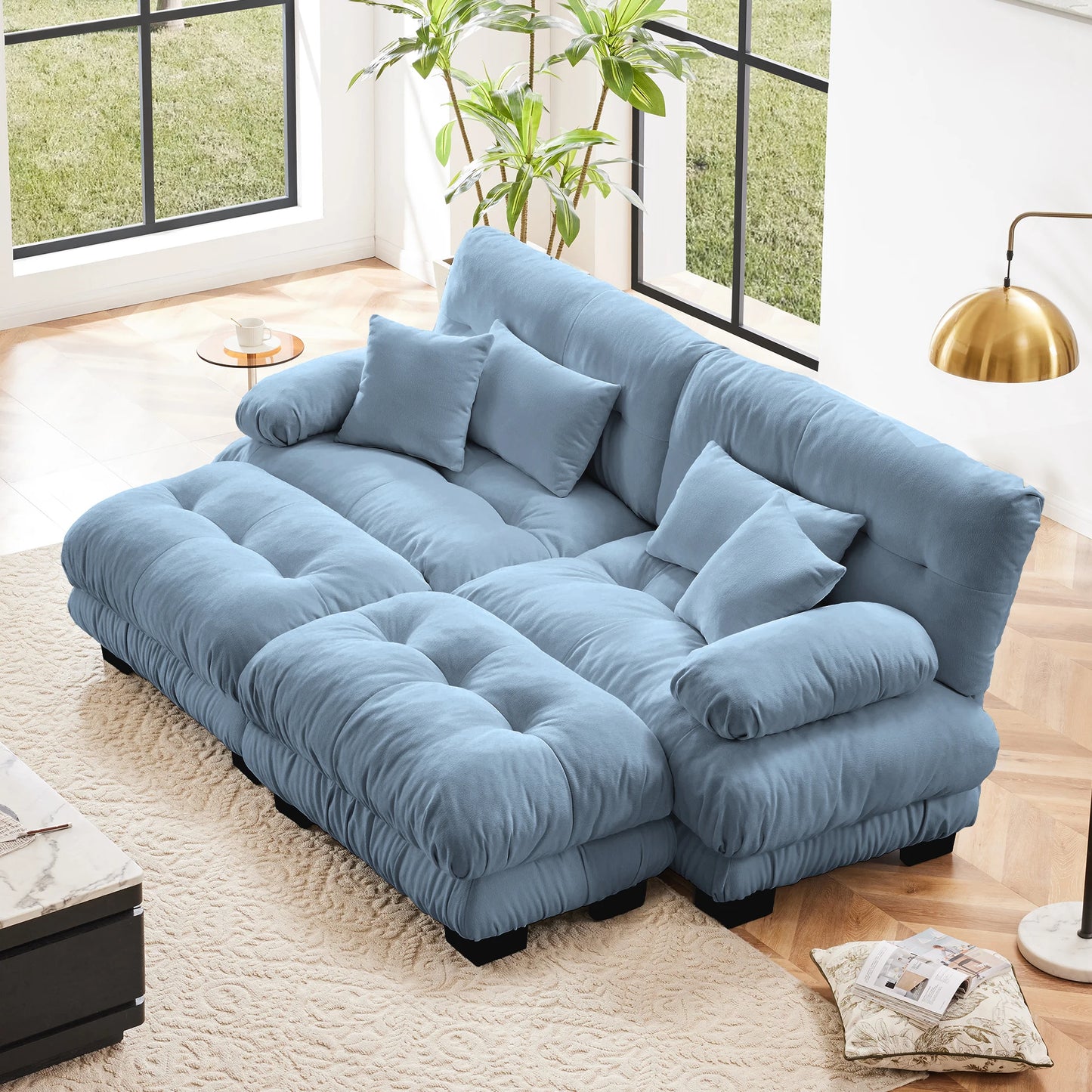 Chenille Modular Sectional Sofa Couch With Ottomans