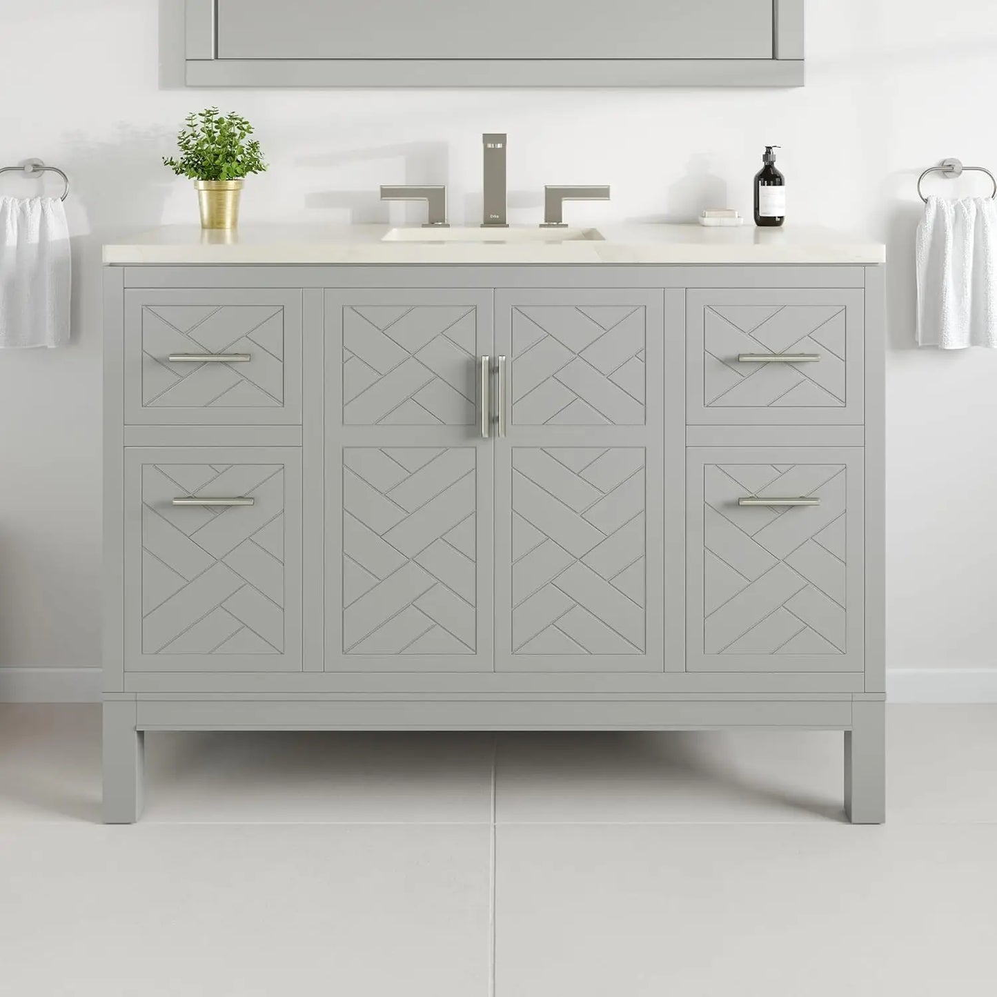 Marble Wood Vanity With Quartz Countertop And Undermount Porcelain Sink