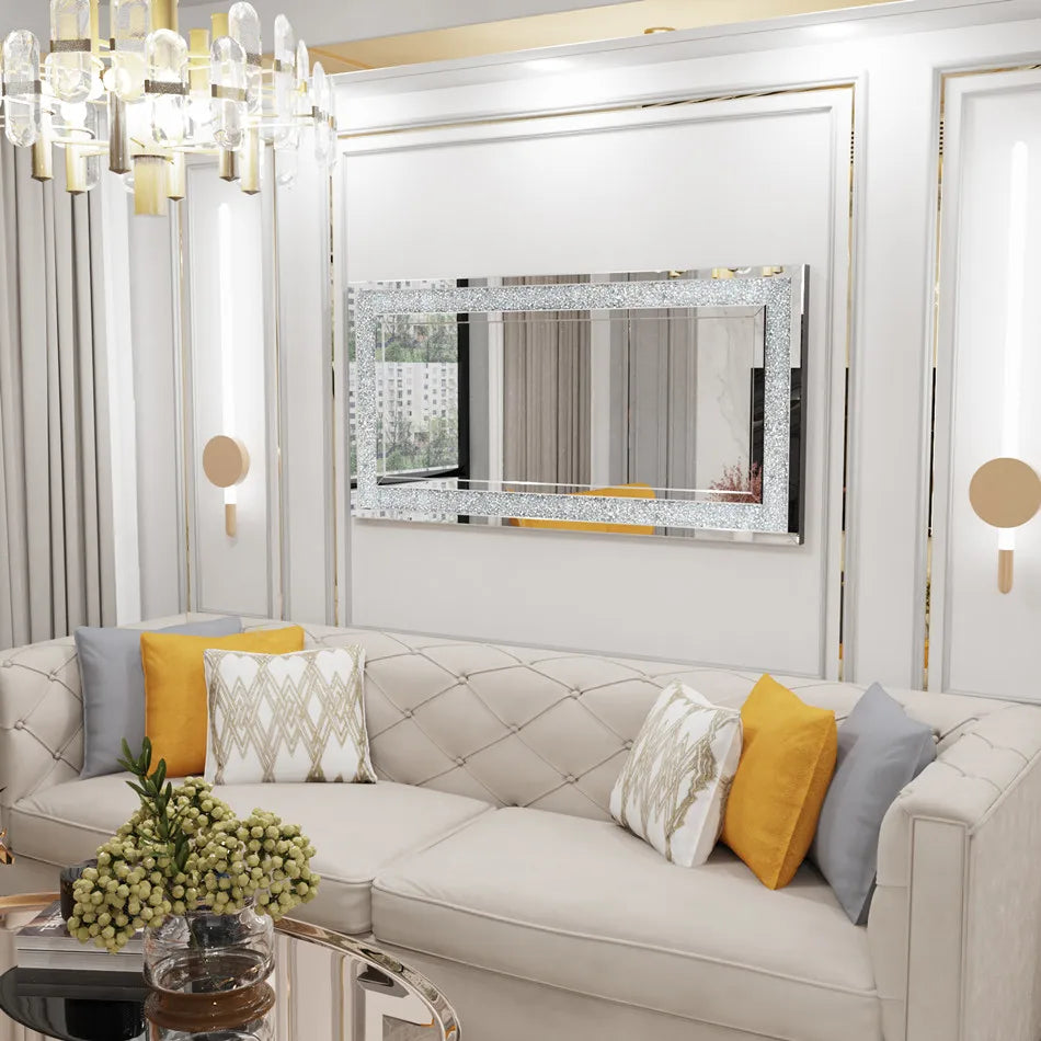 LUVODI Sparkling Crystal Frameless Vanity Mirror Wall Mounted
