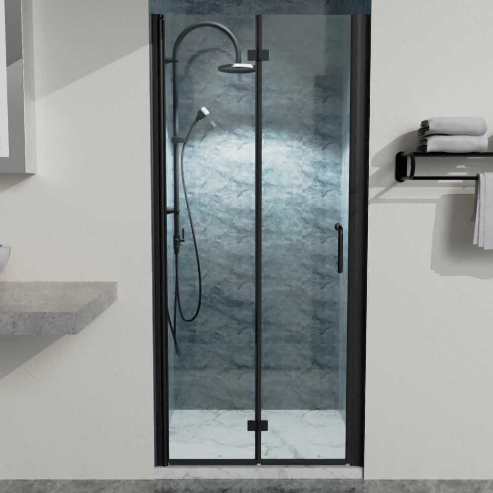 Bi-Fold Semi-Frameless Shower Door Matte Finish With Clear Glass
