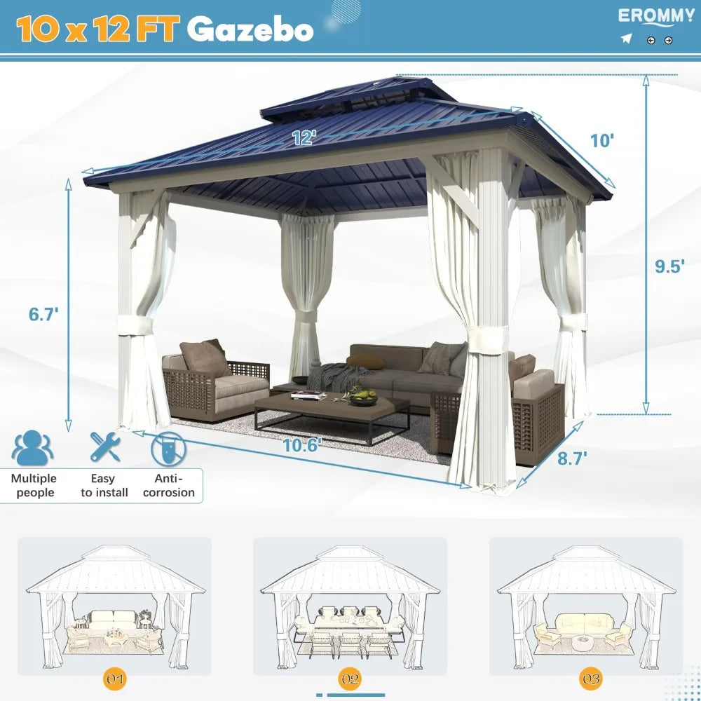 DUOFU Galvanized Steel Gazebo With Aluminum Frame Permanent Outdoor Pavilion