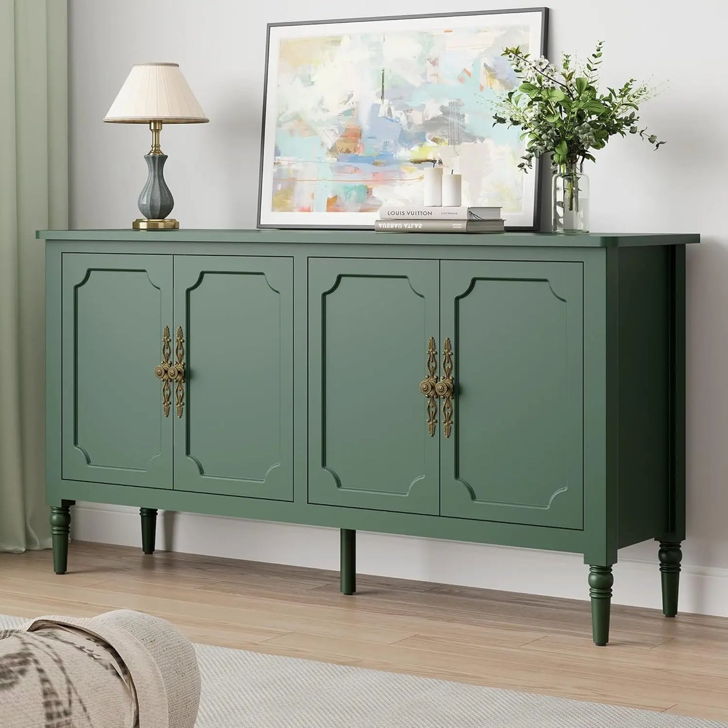 Modern Sideboard Buffet Cabinet With Adjustable Shelves And Carved Handle