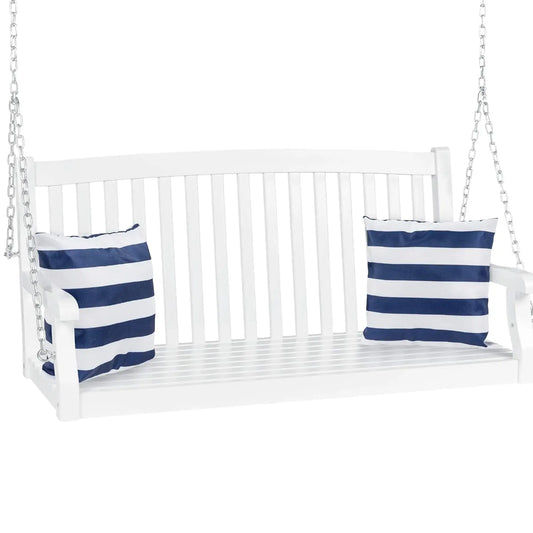 Acacia Wood Curved Porch Swing with Chains for Outdoor Patio