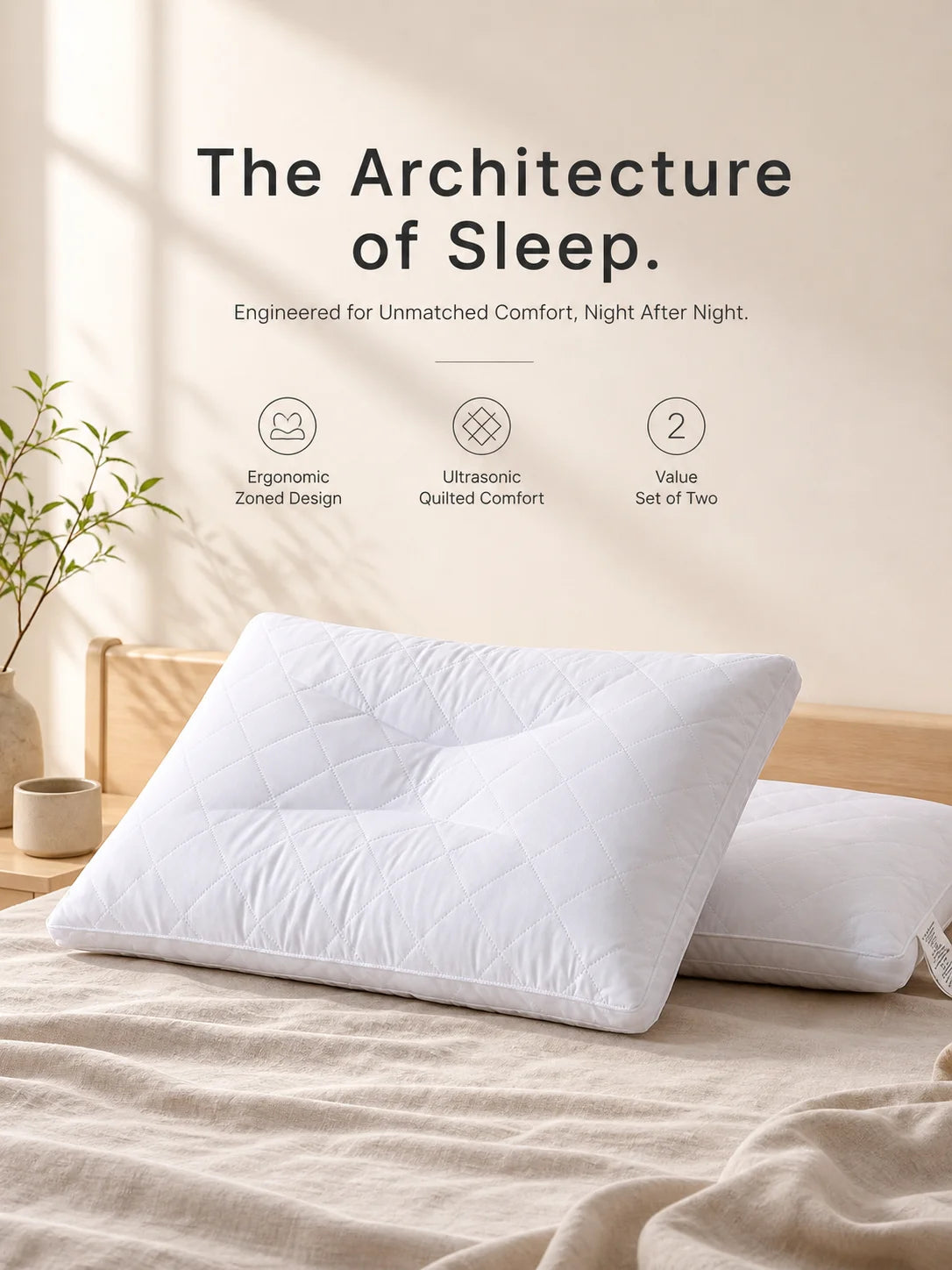 easYum Ergonomic Pillow Set Of Two For Comfortable Support