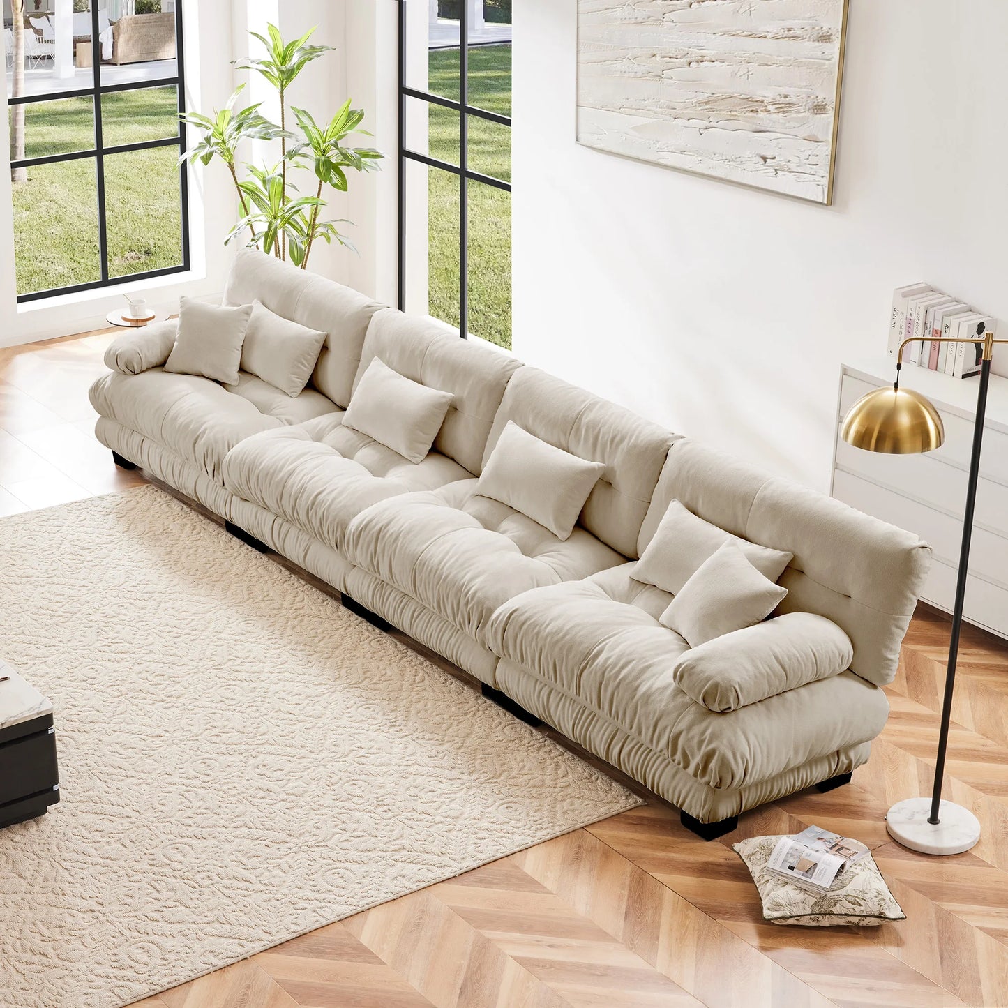 Chenille Modular Sectional Sofa Couch With Ottomans