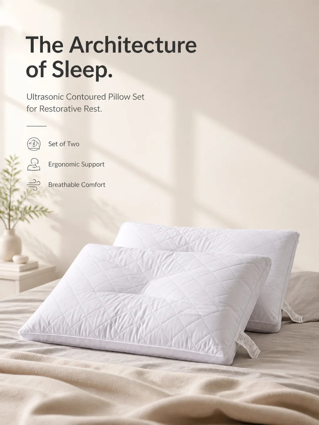 easYum Ergonomic Pillow Set Of Two For Comfortable Support