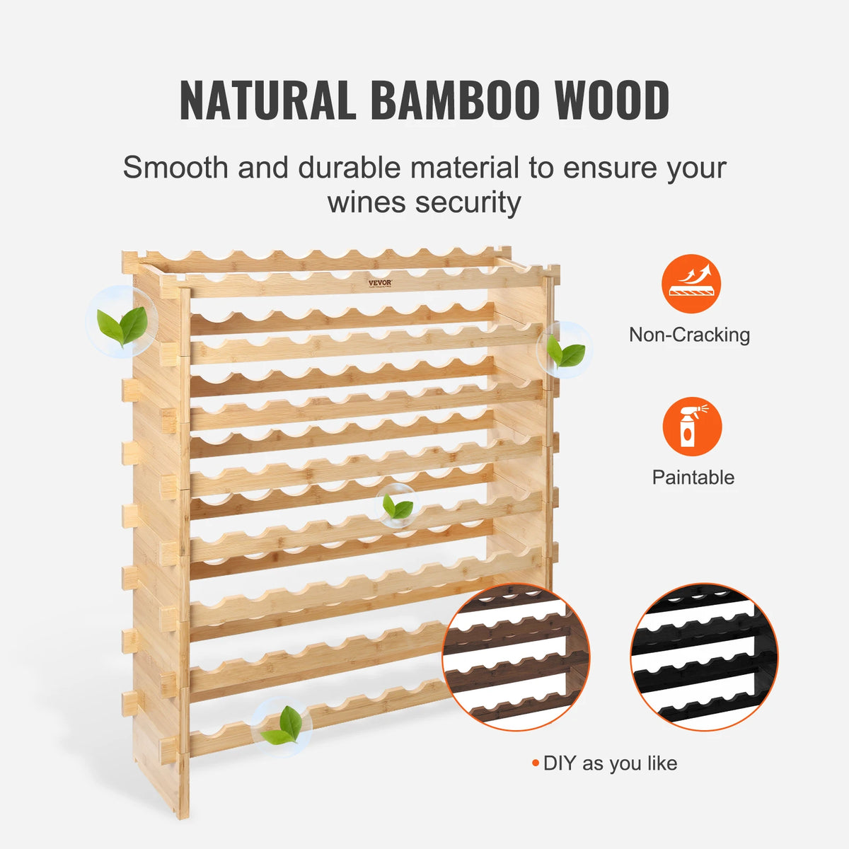 SucceBuy Bamboo 8 Tier Stackable Wine Rack Free Standing Display