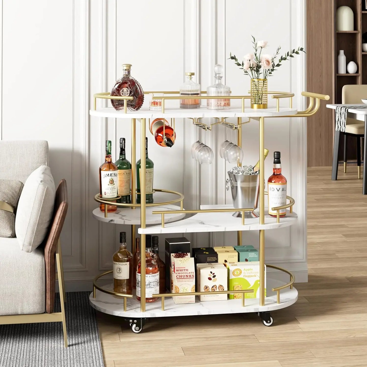 HobbyLane 4 Tier Bar Cart On Wheels With Wine Rack