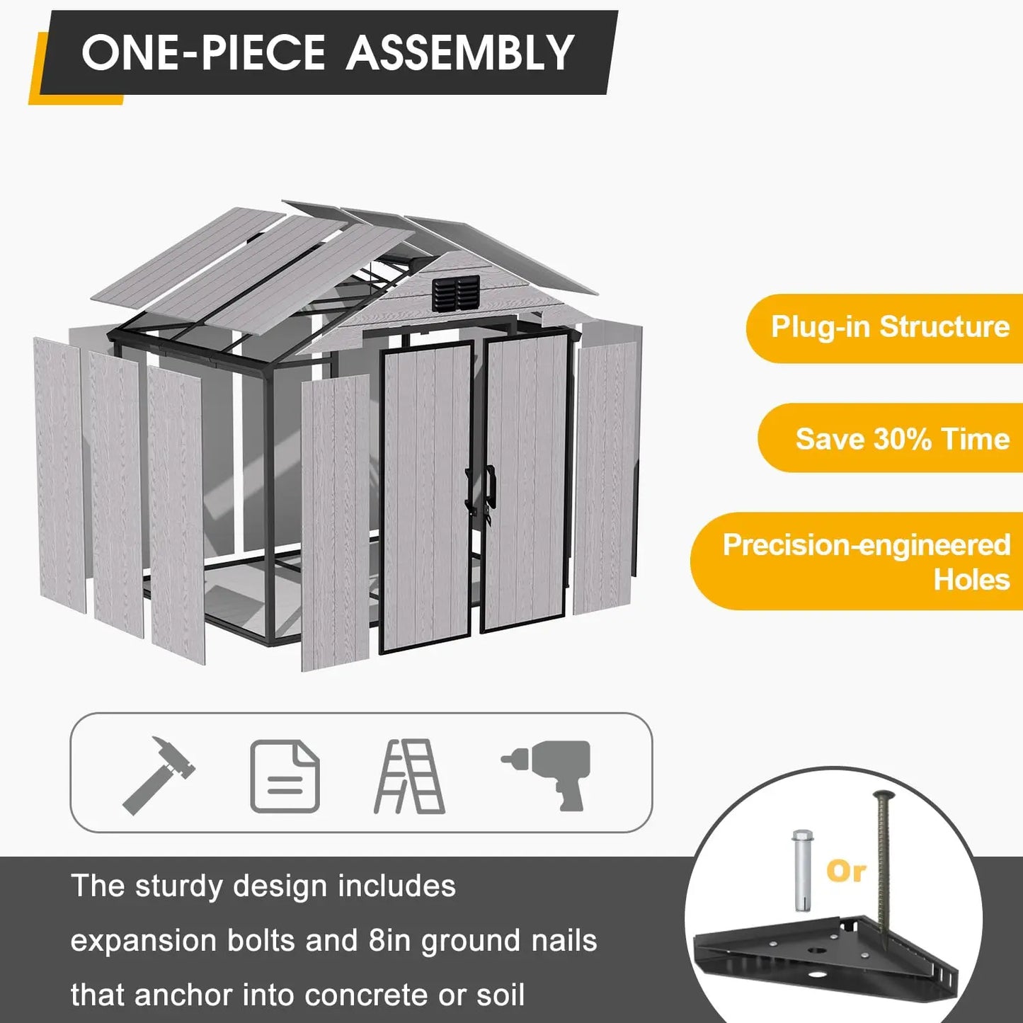 Resin Outdoor Storage Shed With Windows And Lockable Door Floor