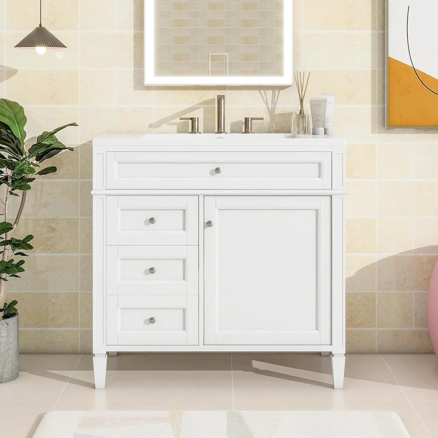Customizable Modern Wooden Bathroom Vanity With Single Sink And Drawers