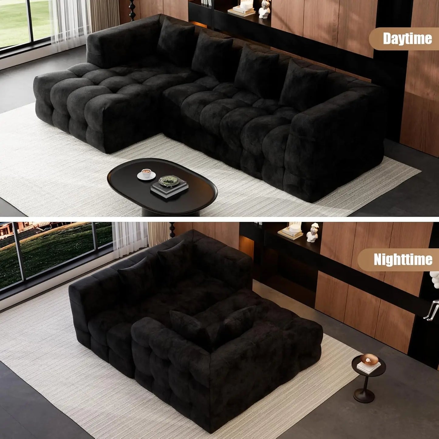 L Shaped Chenille Sectional Sofa With Chaise Lounge
