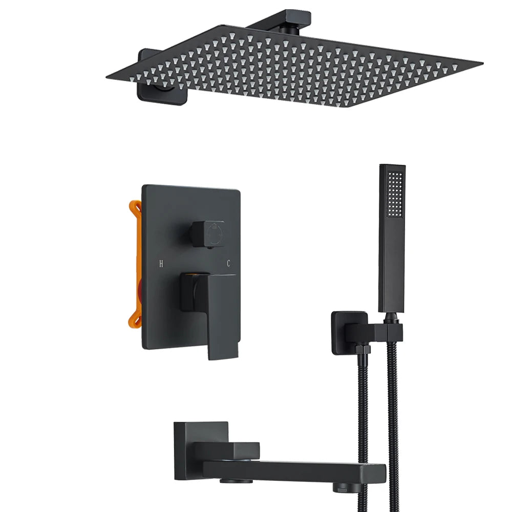 Poiqihy Wall Mounted Rainfall Shower Faucet Set With Single Handle