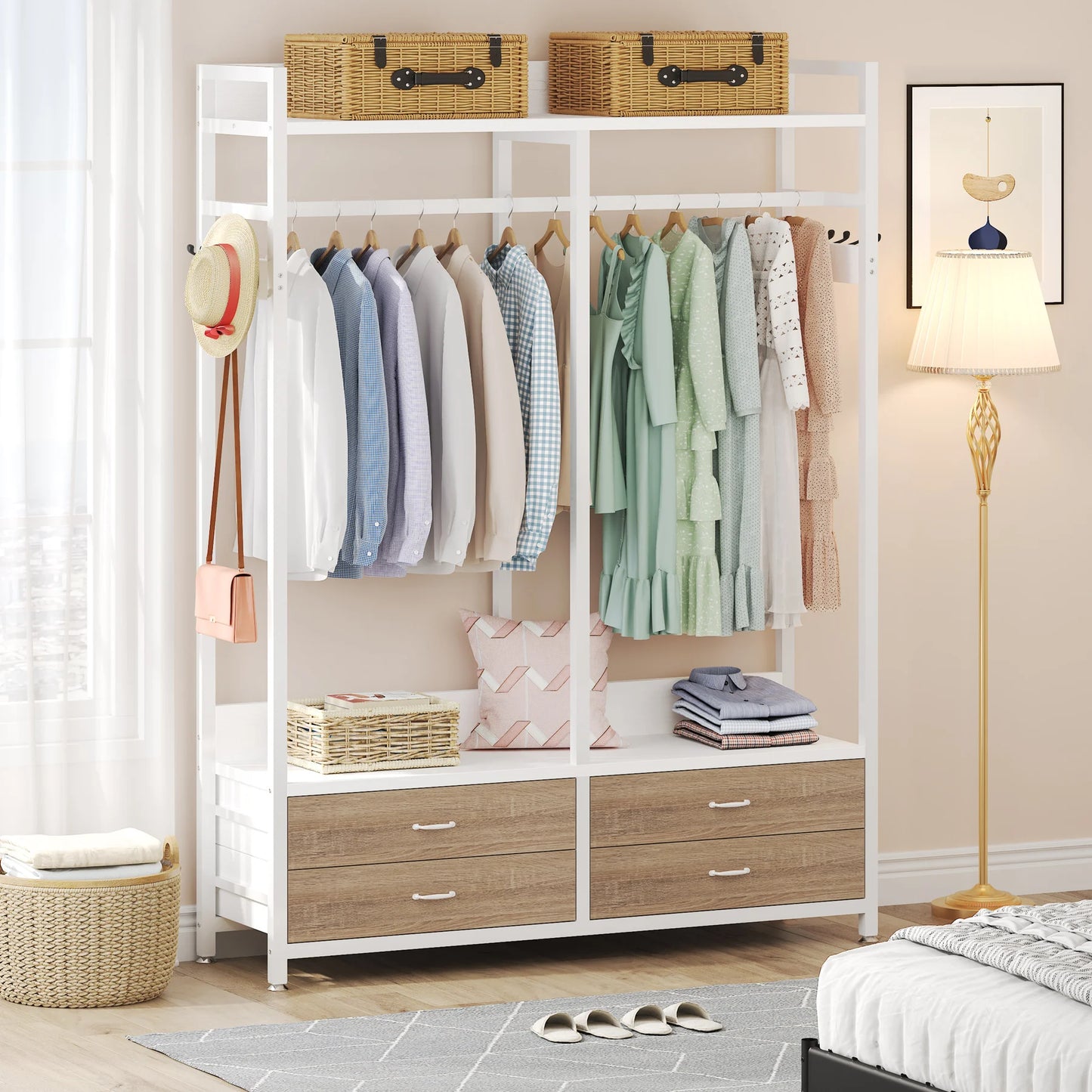 Tribesigns Freestanding Closet Organizer Garment Rack With Drawers And Hooks