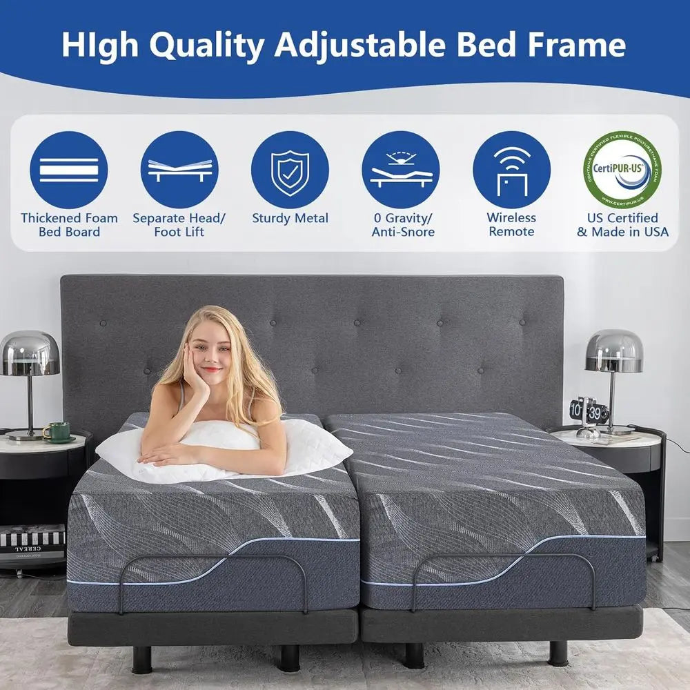 Memory Foam Mattress On Adjustable Bed Base With Wireless Remote