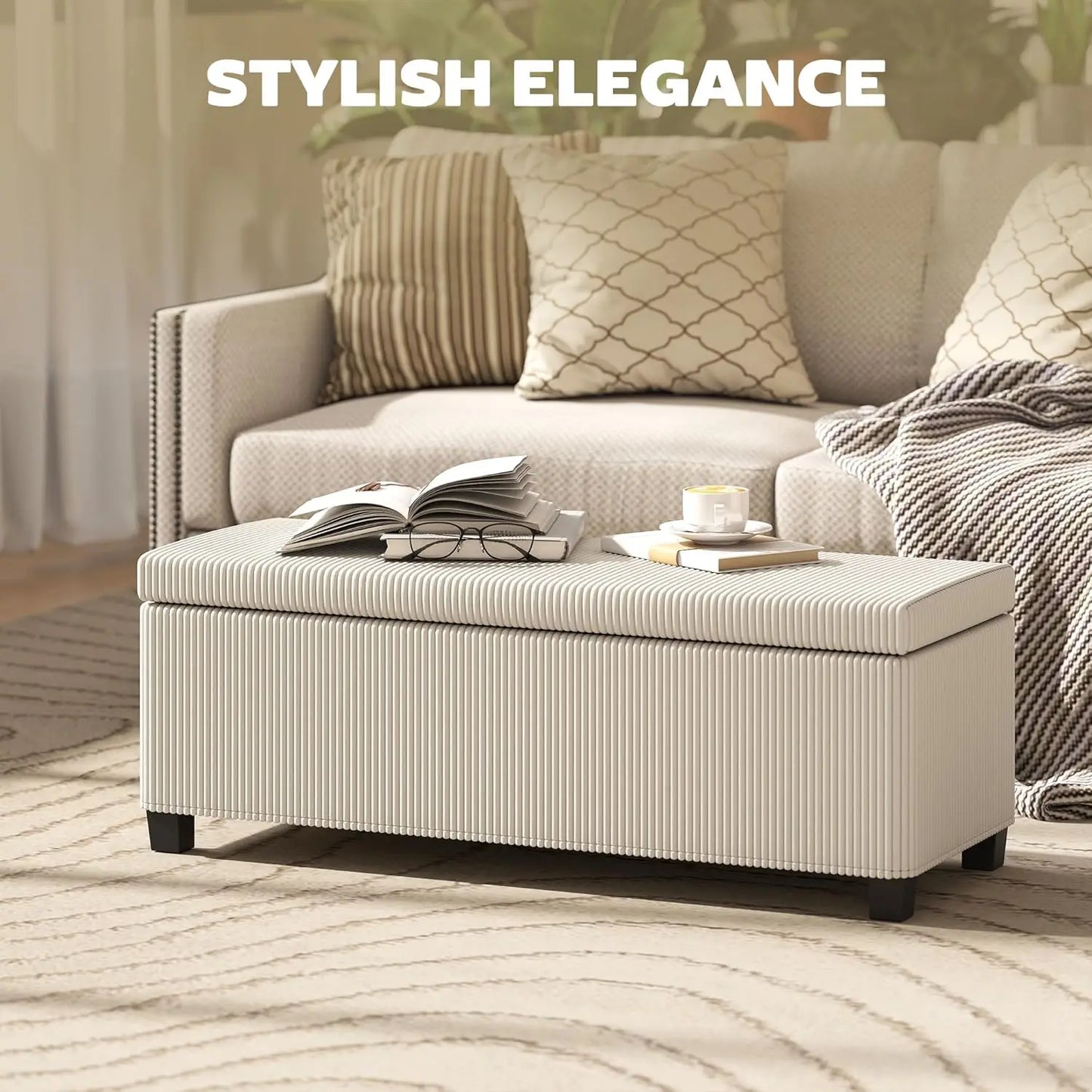 Storage Ottoman Bench With Removable Lid And Padded Seat