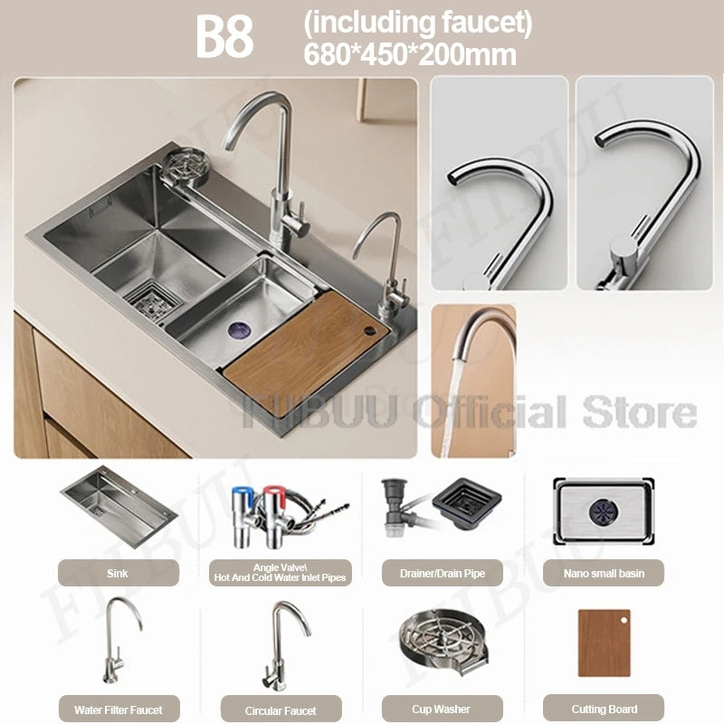 Slofy 304 Stainless Steel Kitchen Sink Undercounter Topmount Single Bowl Faucet