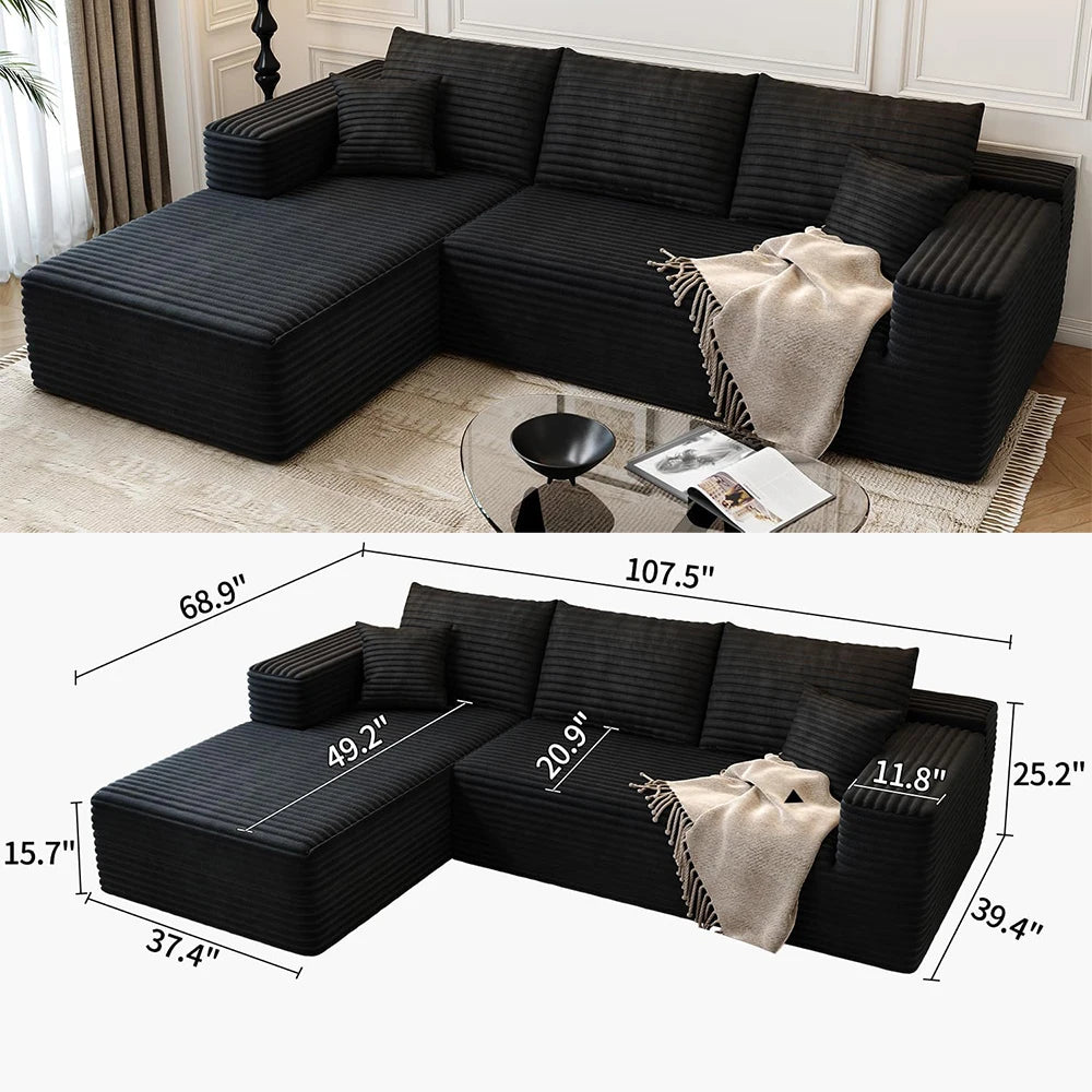 YQXH Cloud Style Sectional Sofa With Velvet Memory Foam Cushions