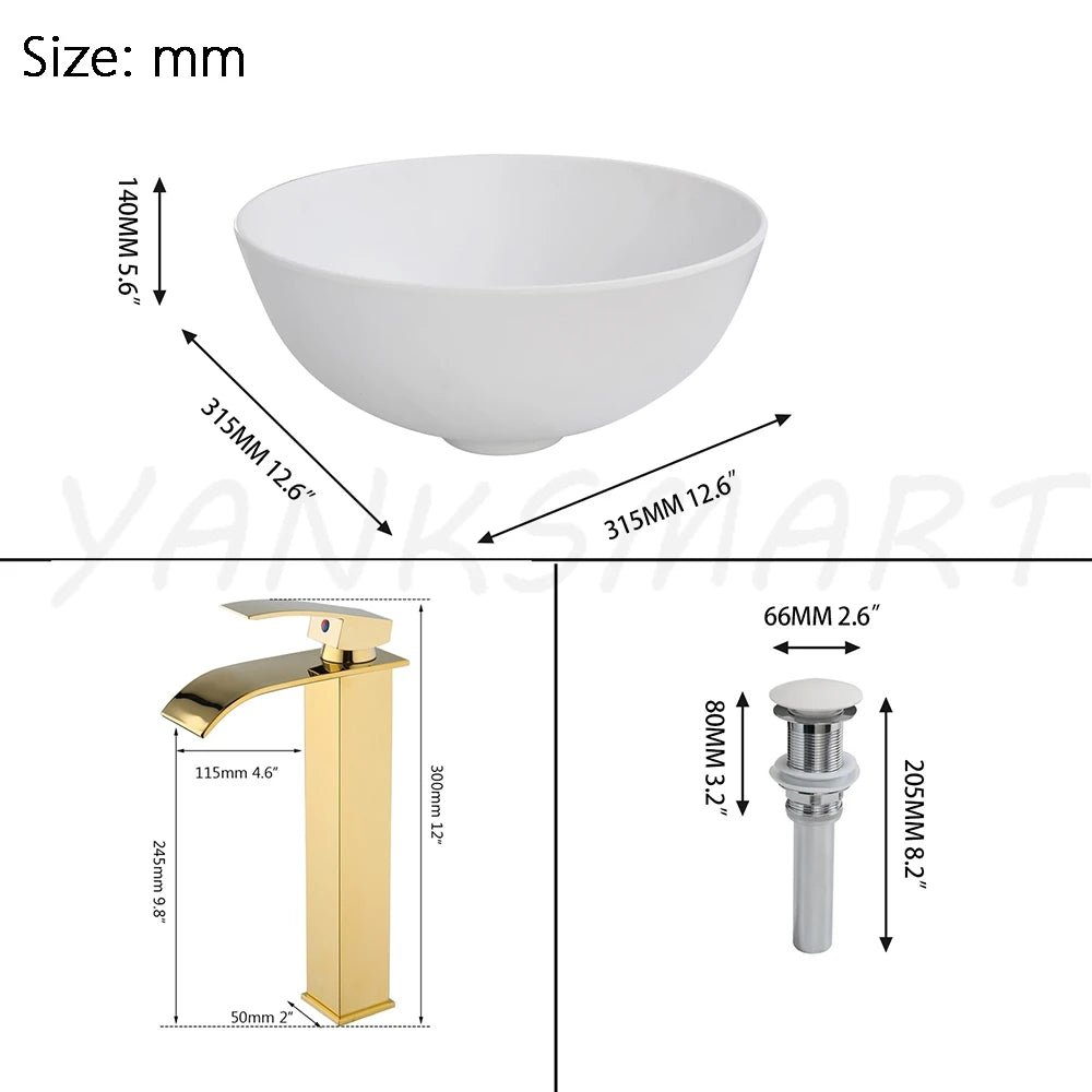 YANKSMART Artificial Stone Bathroom Vessel Sink with Waterfall Faucet
