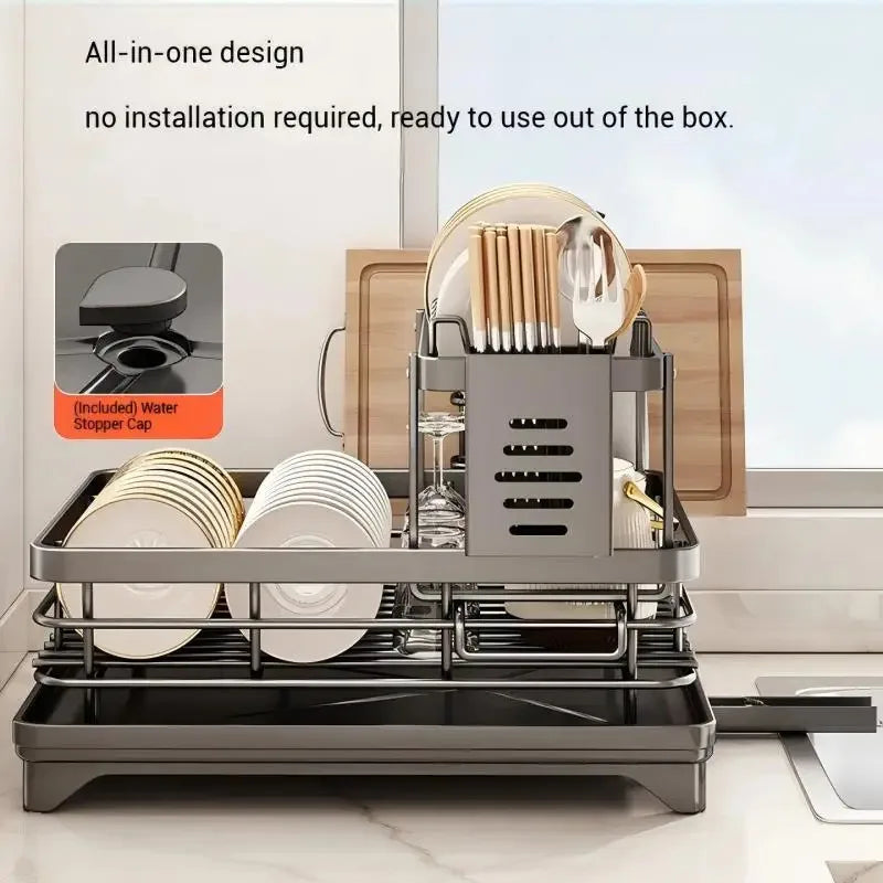ATMDOG Stainless Steel Over Sink Dish Rack With Drainboard