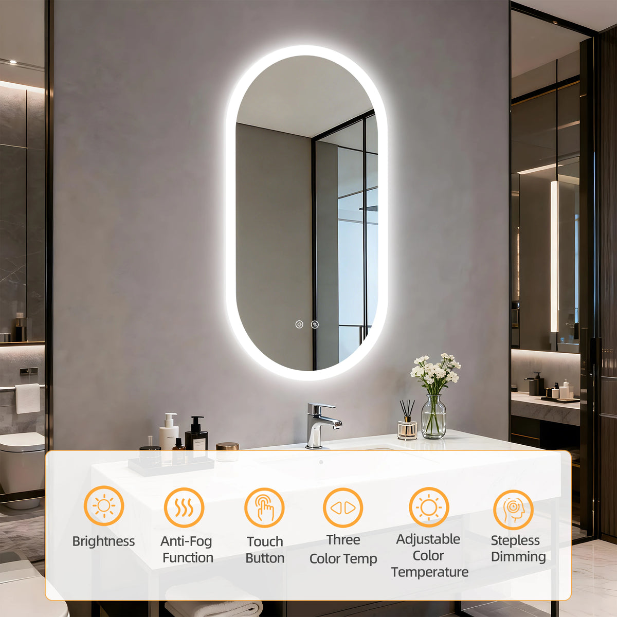 Borwart Smart LED Bathroom Mirror With Anti Fog Tempered Glass