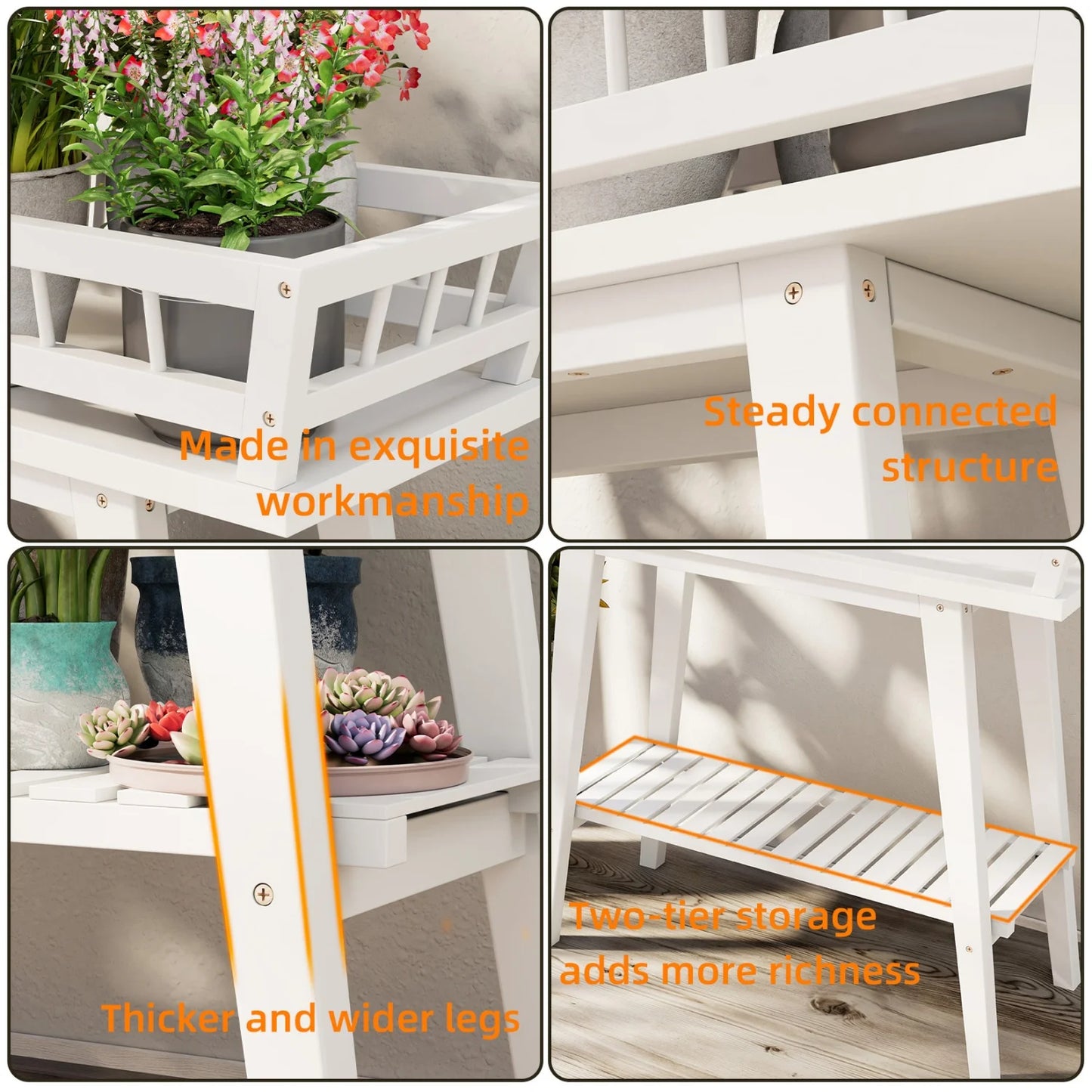 Bamboo Plant Stand Two Tier Garden Shelf For Balcony