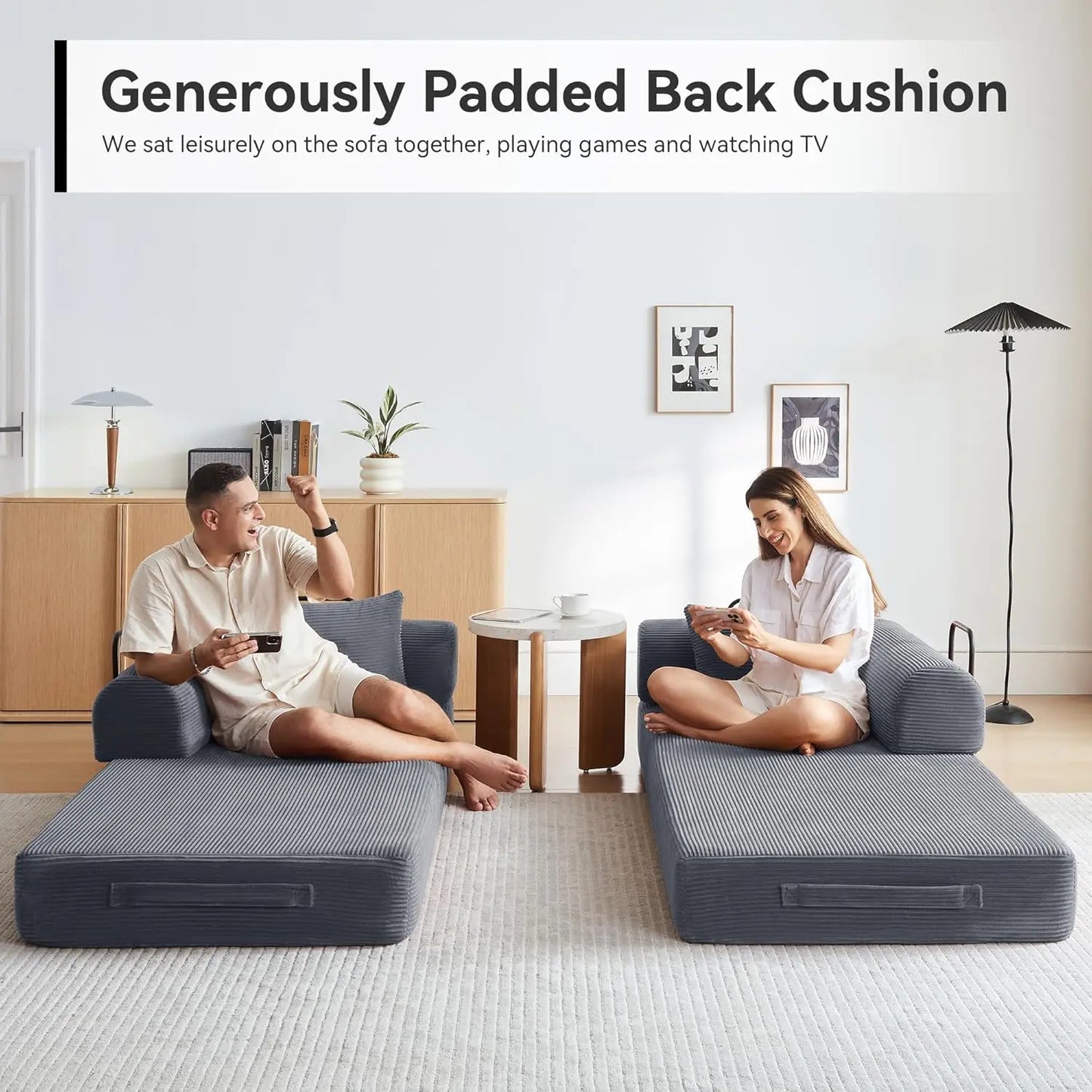 OIMG Corduroy Sleeper Sofa Bed With Fixed Frame And Mattress